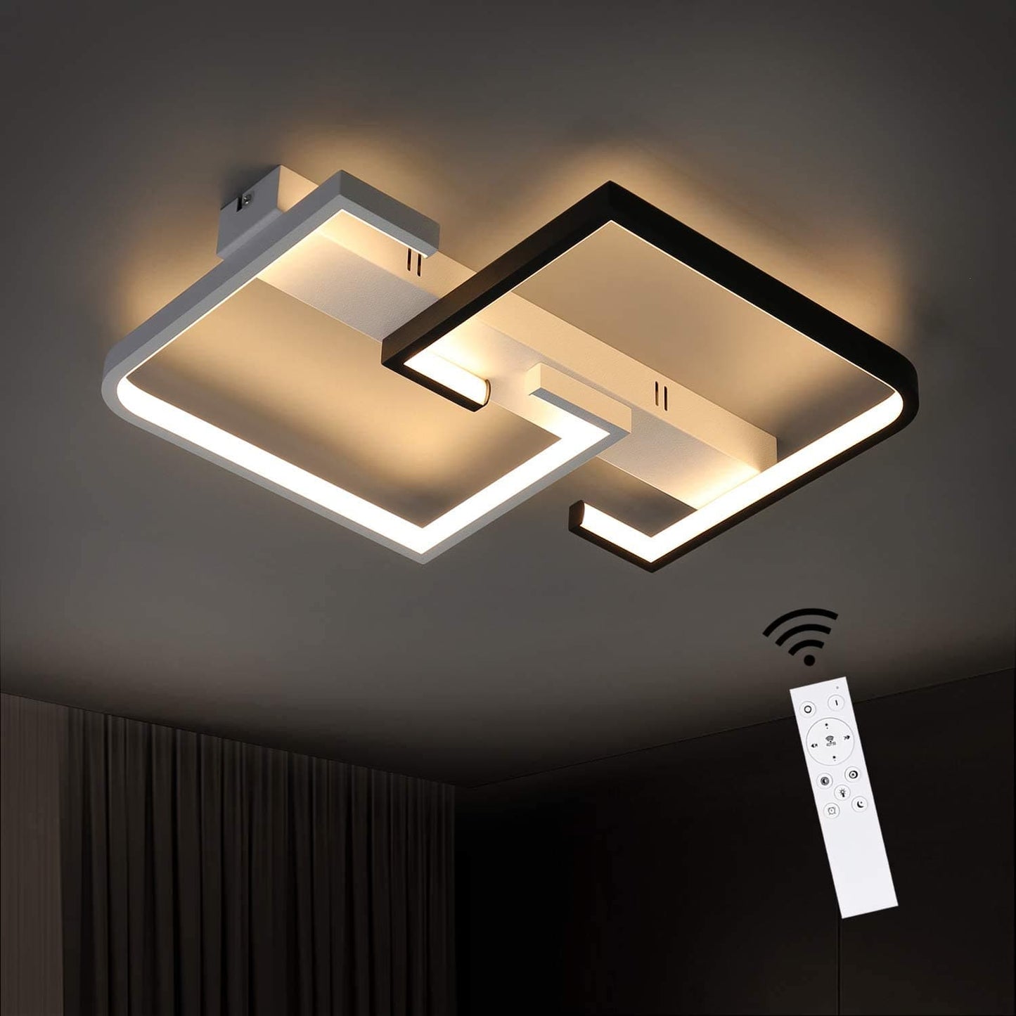 ZMH Deckenleuchte LED Deckenlampe dimmbar Moderne Wohnzimmerlampe Schwarze und Wei?e 35W aus Aluminium f¨¹r Schlafzimmer K¨¹che Wohnzimmer Arbeitszimmer Flur Balkon mit Fernbedienung farbwechsel