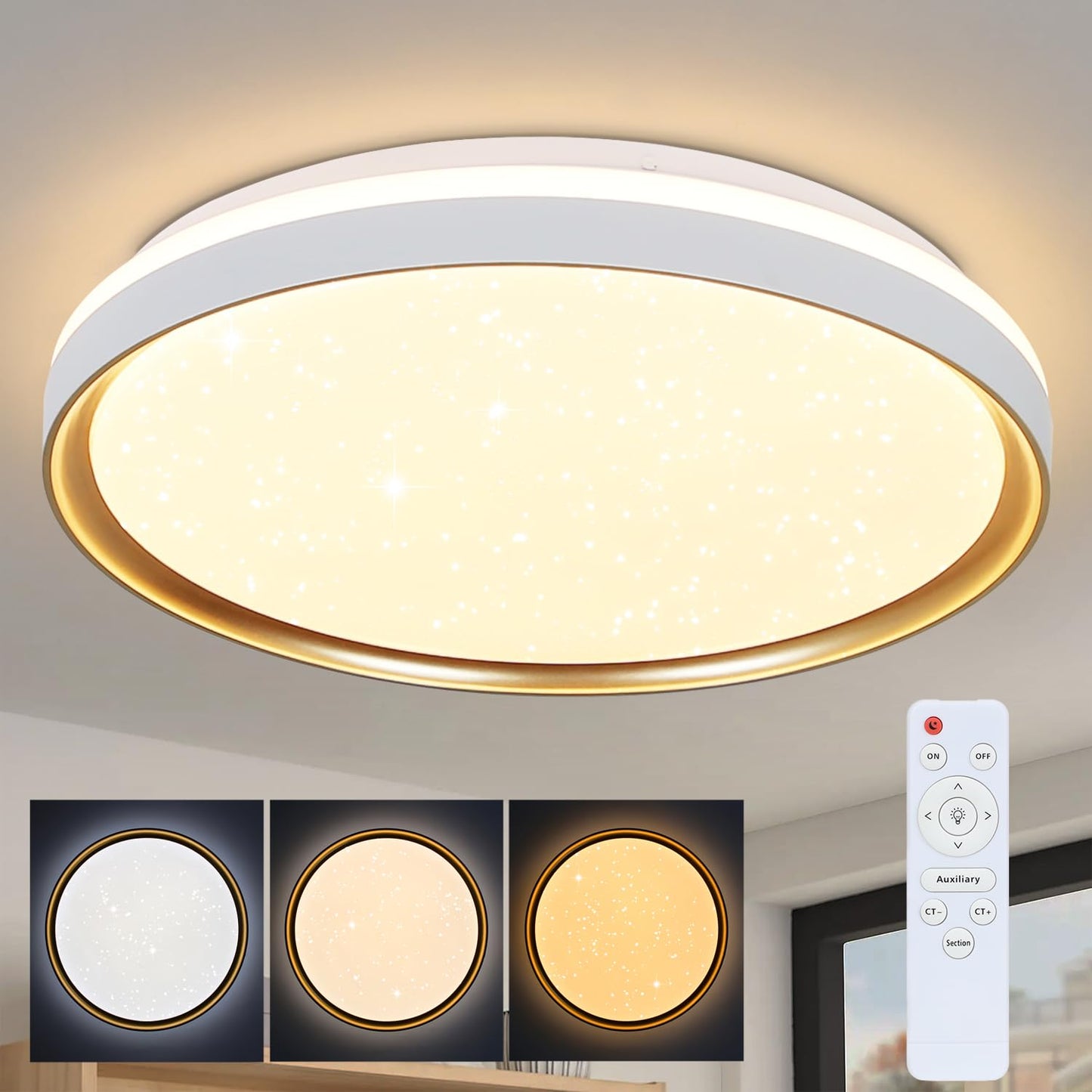 ZMH Deckenlampe LED Deckenleuchte Dimmbar - 21W Rund Wohnzimmer Deckenbeleuchtung ?40cm Modern Sternenhimmel Schlafzimmerlampe mit Fernbedienung Wohnzimmerlampe f¨¹r Schlafzimmer K¨¹che Flur B¨¹ro