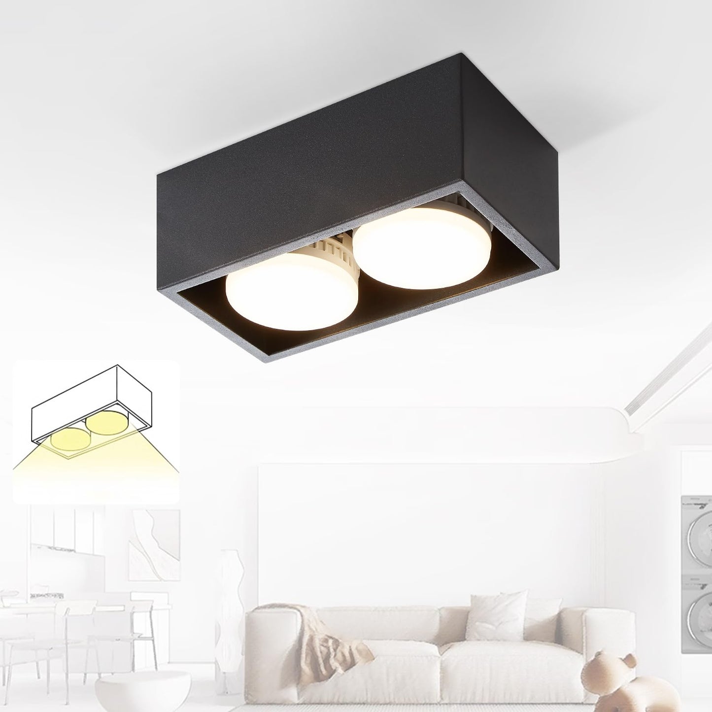 ZMH Deckenspots LED Aufbauspot - Schwarz Aufbaustrahler mit 2 Flammig Schwenkbar Deckenstrahler Warmwei? Aufbauleuchte Modern 2x5W GX53 Eckig Flach f¨¹r K¨¹che Wohnzimmer Esszimmer Korridor Flur