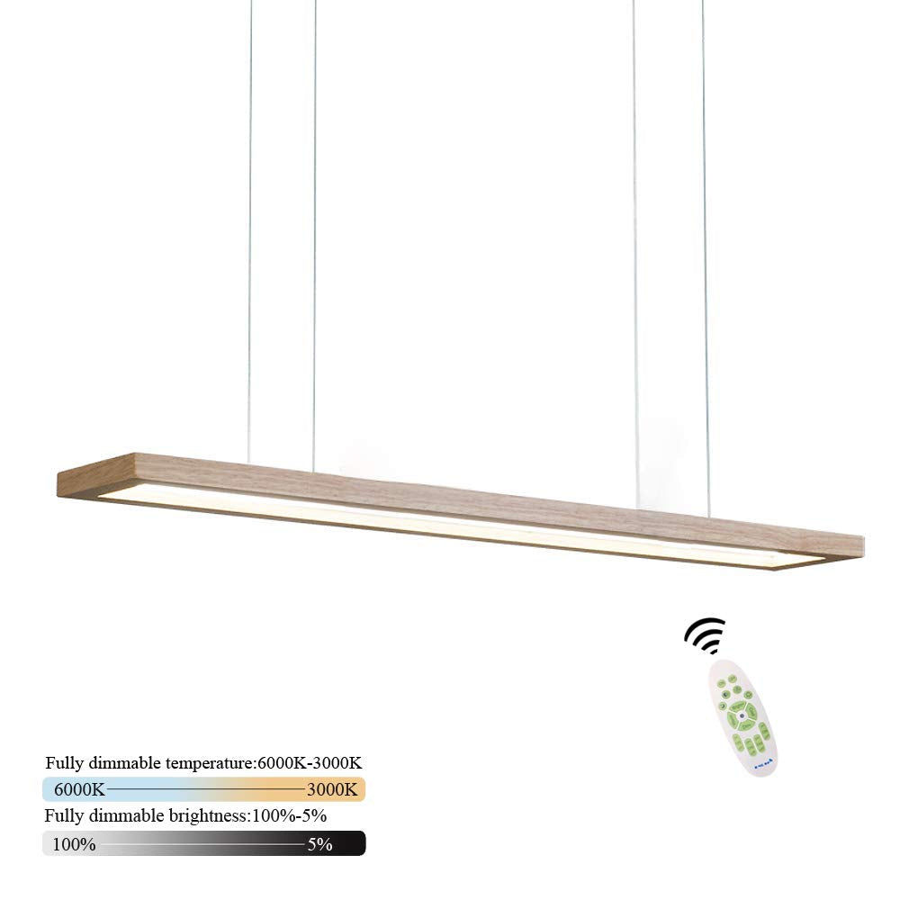 ZMH LED H?ngeleuchte esstisch Pendelleuchte aus Holz dimmbar 35W mit den Fernbedienung pendellampe h?henverstellbar H?ngelampe esszimmer, Arbeitszimmer, Wohnzimmer, K¨¹che