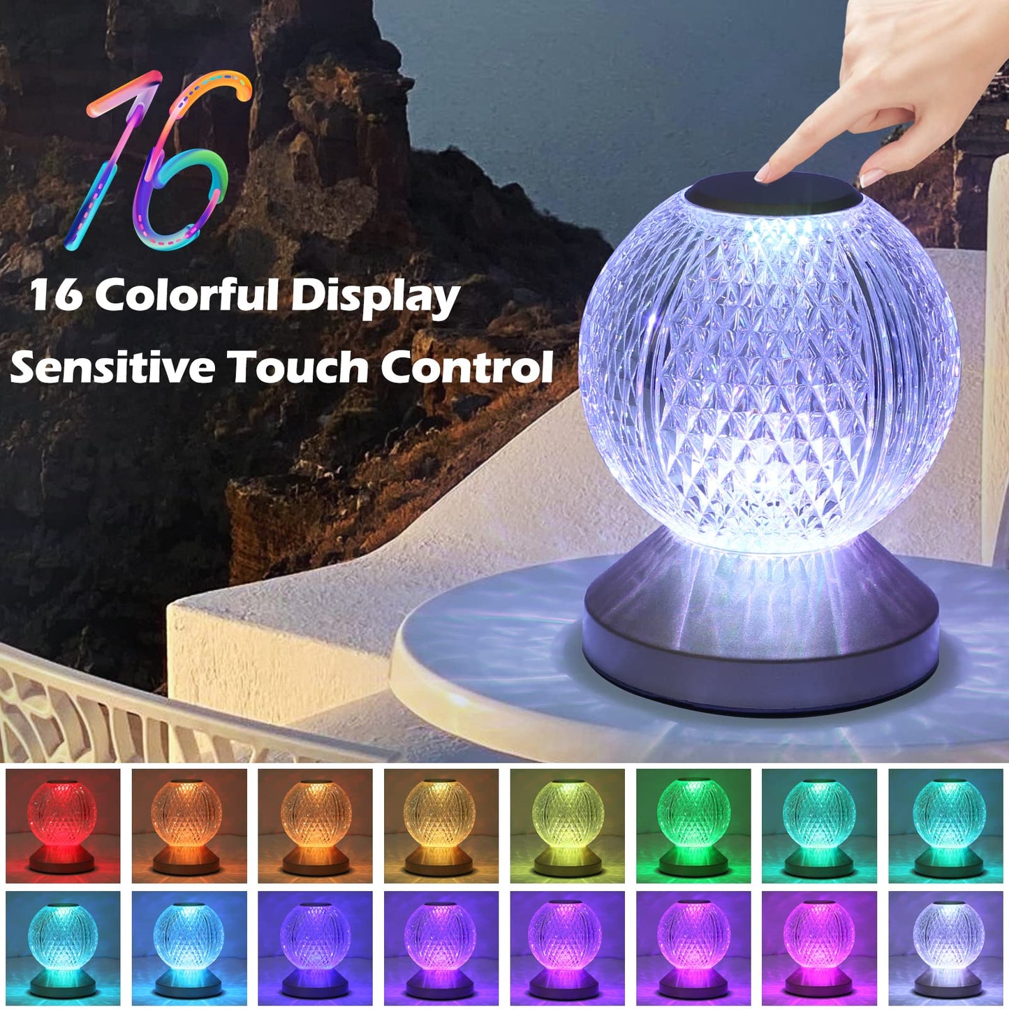 ZMH LED-Touch-Lampe, Nachtlicht, 16 Farben, wechselnde Nachttischlampe, mit Fernbedienung und USB, 4 Stufen, dimmbar, wiederaufladbar, tragbar, RGB-Licht f¨¹r Schlafzimmer, Wohnzimmer, Flur