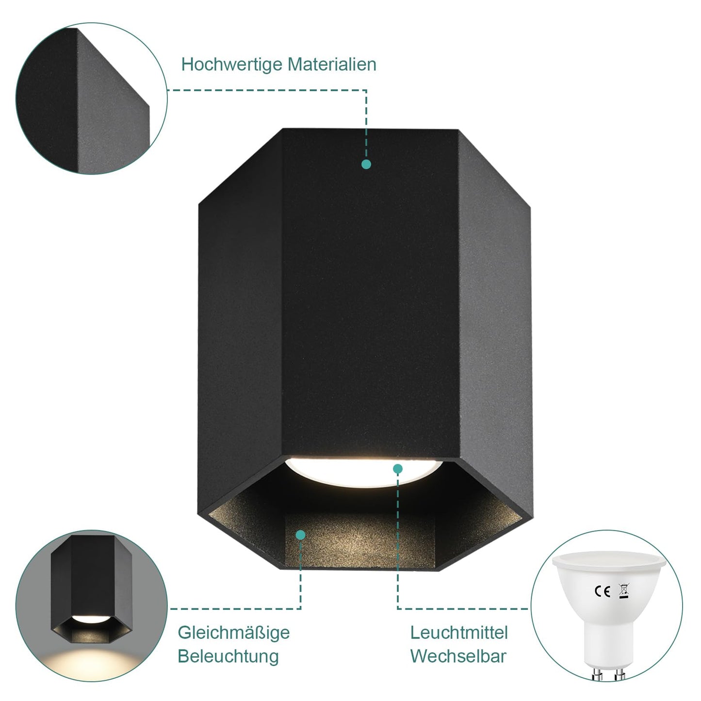 ZMH Deckenspots Aufbauspot Schwarz Aufbaustrahler - Spots Deckenleuchte Aufputz mit GU10 Fassung Deckenstrahler klein Deckenlampe Aufbau Max.40W Aufbauleuchte f¨¹r Flur Wohnzimmer