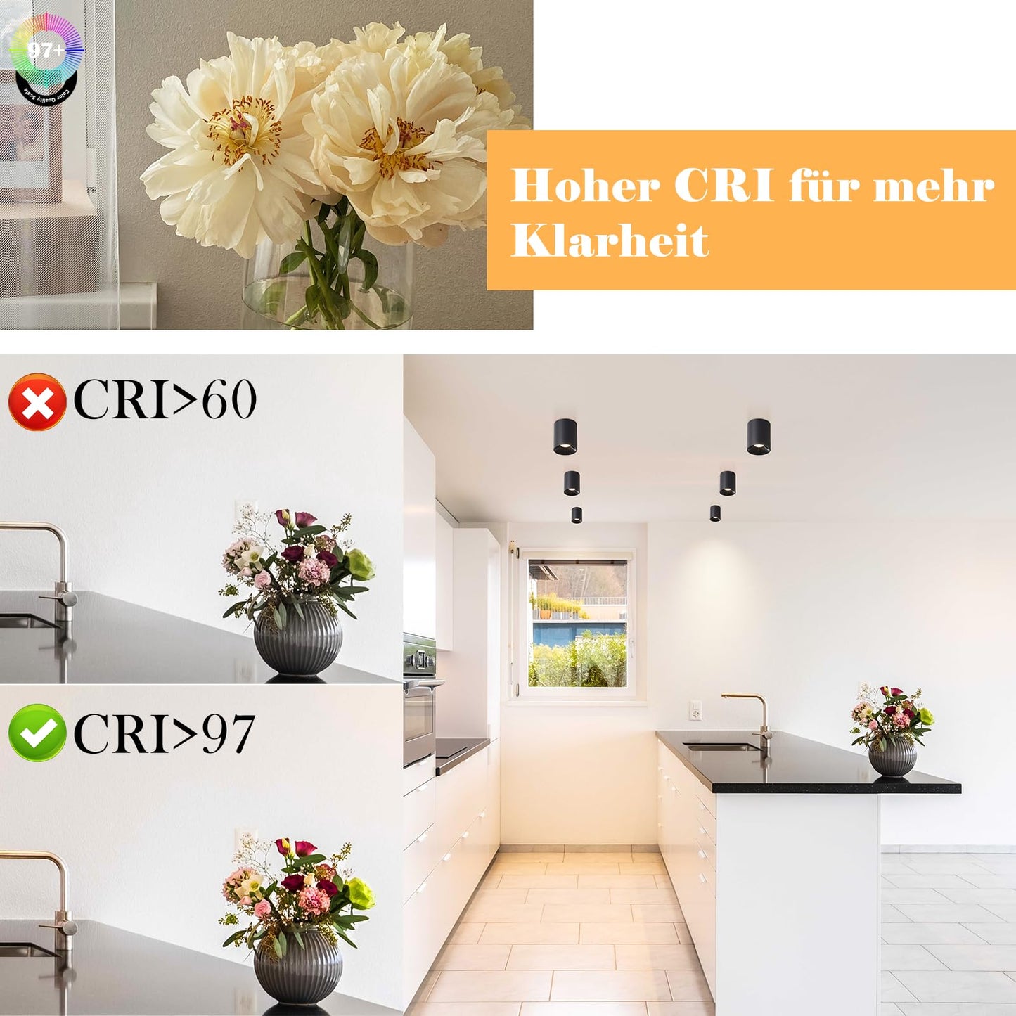 ZMH 4ER Aufbauspot Schwarz LED Deckenspots: Aufbaustrahler Rund Deckenleuchte Aufputz 7W 3000K Spot Deckenlampe Aufbau aus Aluminium Flurlampe Aufbauleuchte f¨¹r Wohnzimmer Schlafzimmer