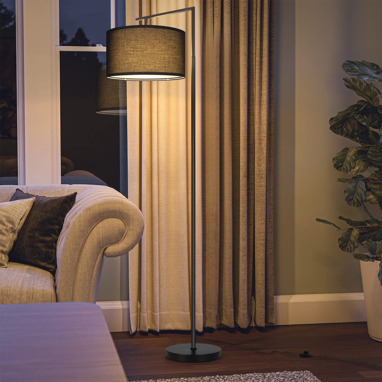 ZMH Stehlampe Wohnzimmer Schwarz Stehleuchte: Modern Standleuchte Stoff Design Deko Bogenlampe E27 Fassung Leselampe Max. 40W Wohnzimmerlampe mit Fu?schalter Bettlampe 166cm Ohne Leuchtmittel