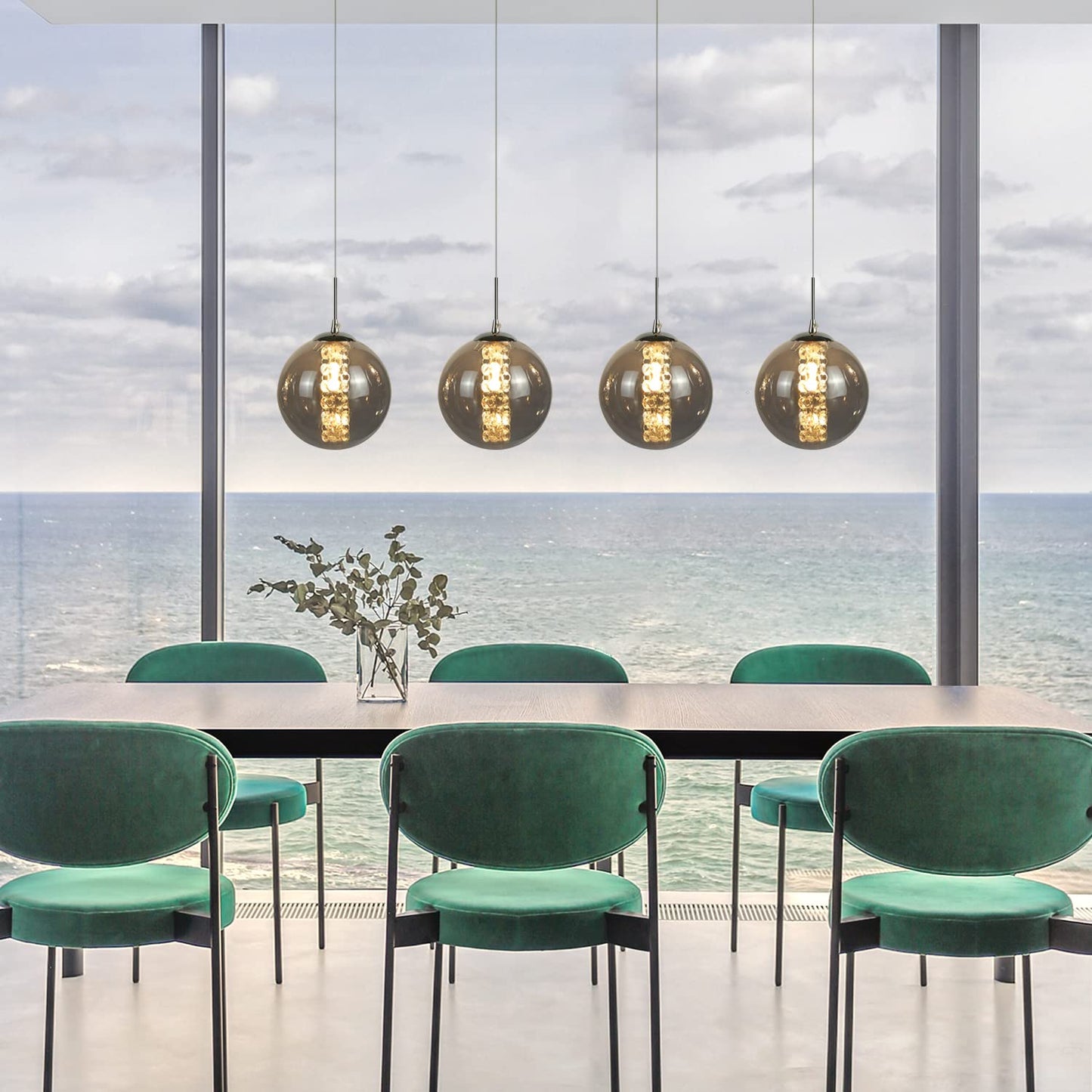 ZMH Pendelleuchte esstisch Pendellampe H?henverstellbar Kronleuchter H?ngeleuchte 4-Flammig Esszimmerlampe aus Glas in Farbe Grau Esstischlampe f¨¹r K¨¹chen Wohnzimmer Schlafzimmer Flur