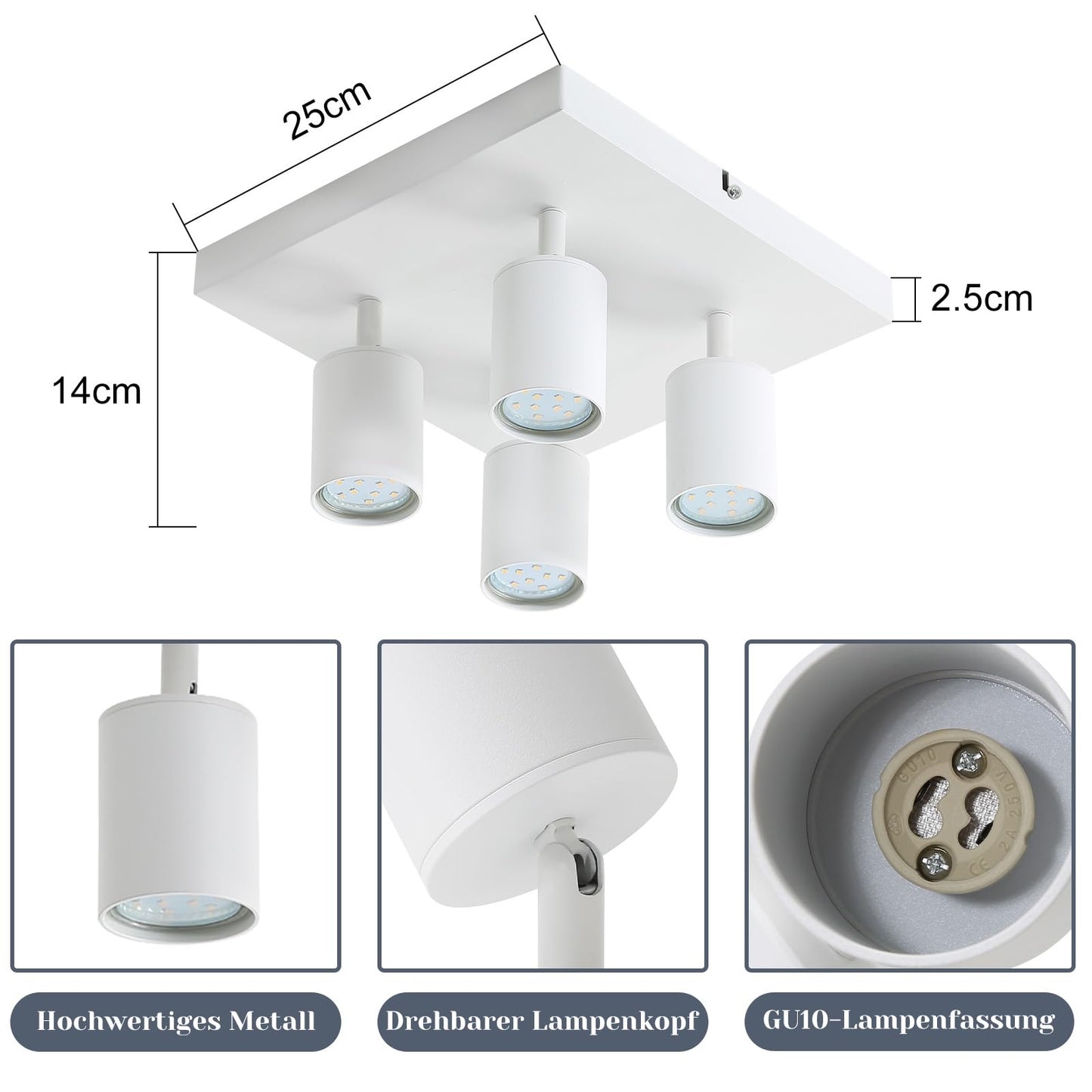 ZMH LED Deckenleuchte 4 Flammig: GU10 Deckenstrahler Wei? Deckenlampe Spots 330¡ãSchwenkbar Deckenspots Industrial Wandstrahler Modern Flurlampe f¨¹r Wohnzimmer Schlafzimmer K¨¹che Ohne Leuchtmittel
