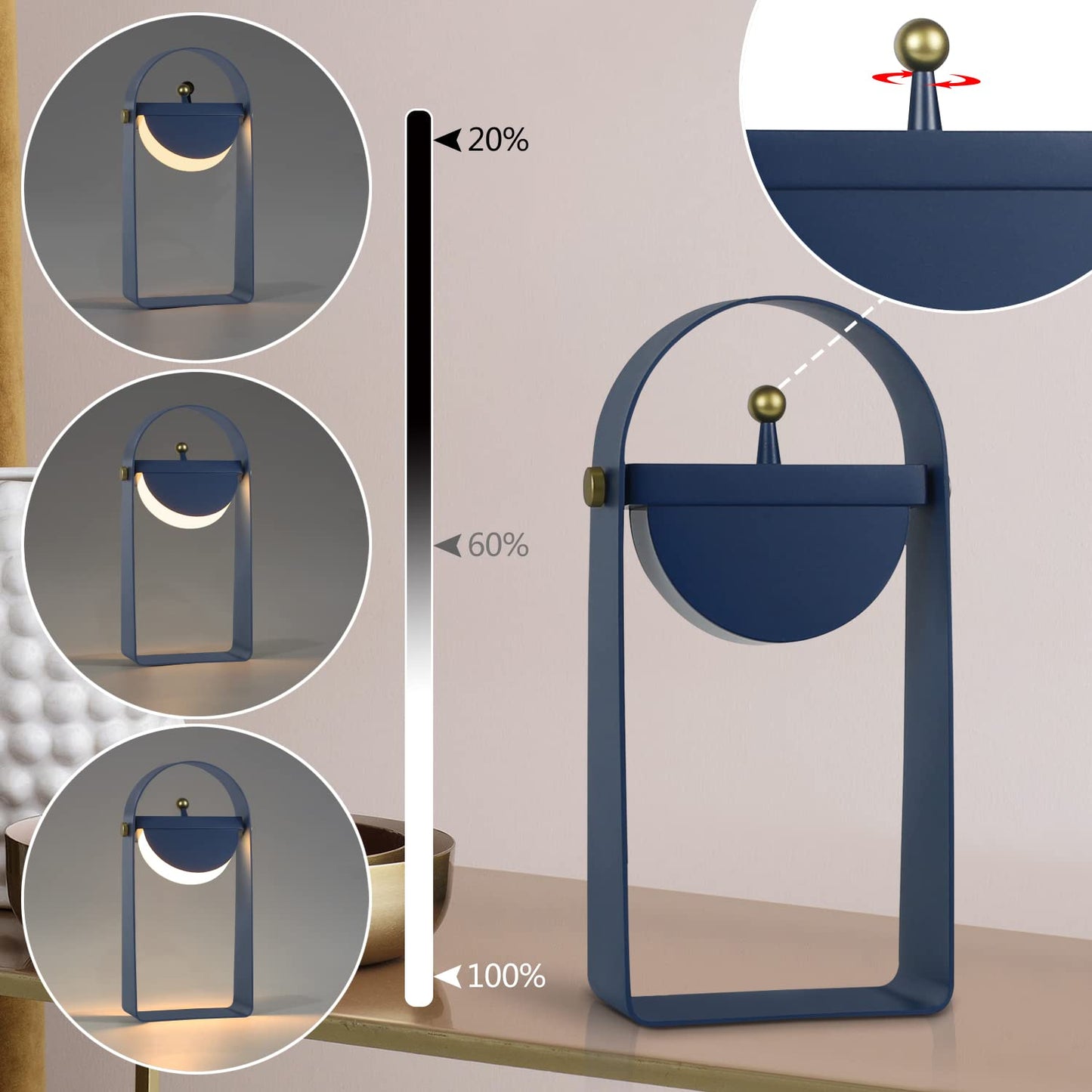 ZMH ZMH Tischlampe LED Nachttischlampe Kabellos - Tragbar Nachtlicht Helligkeit Einstellbar Stimmungslicht Batterietrieben Modern Blau Design Atmosph?re Lampe 26CM f¨¹r Schlafzimmer Caf¨¦ Camping Wohnzimmer