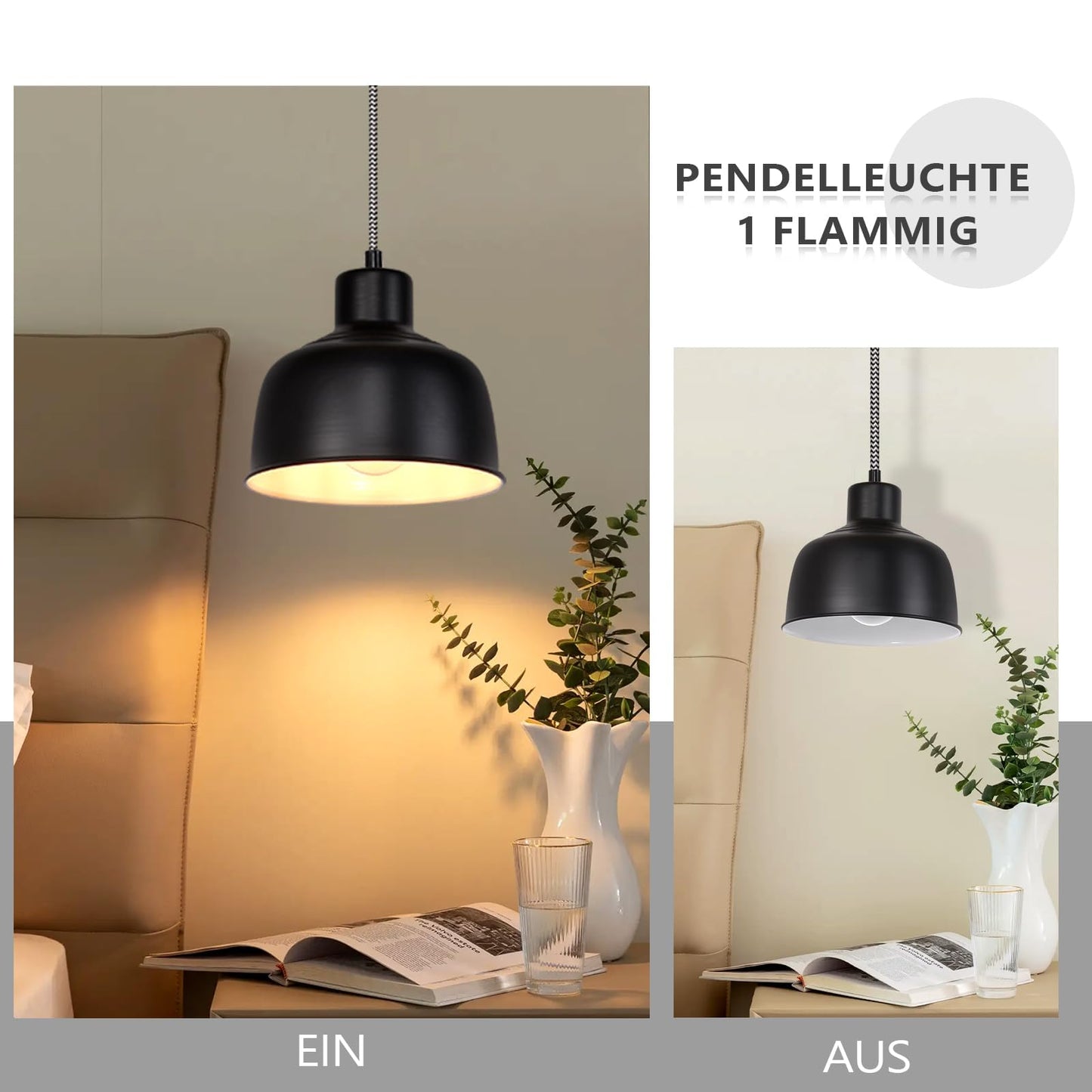 ZMH 2ER Pendelleuchte Esstisch H?ngelampe Schlafzimmer: Vintage H?ngeleuchte 1 flammig Industrial Schwarz Esszimmerlampe Retro Esstischlampe E27 Metall Pendellampe f¨¹r K¨¹che Wohnzimmer Restaurant