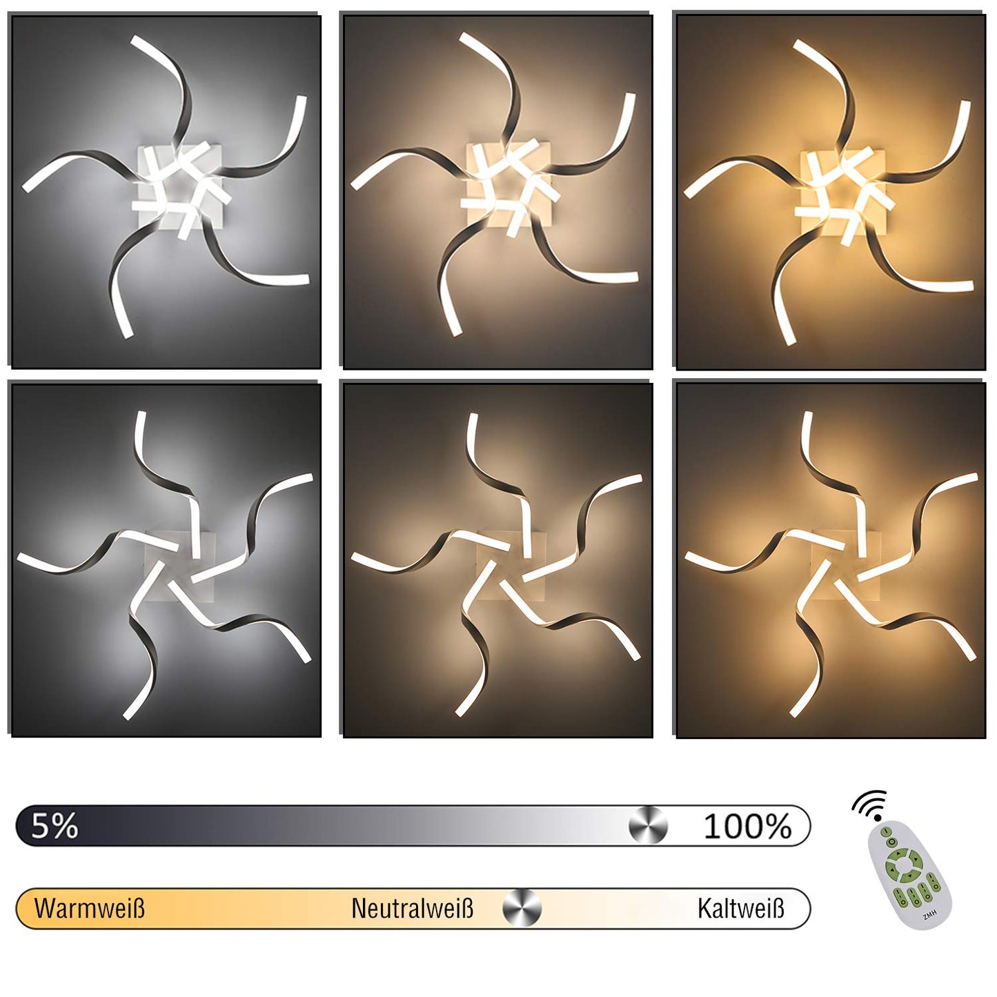 ZMH Deckenleuchte LED Deckenlampe Wohnzimmer Wei? Dimmbar 48W 65CM Wellenf?rmig Modern Design Schlafzimmerlampe Wohnzimmerlampe K¨¹chenlampe B¨¹rolampe Flurlampe mit Fernbedienung Deckenbeleuchtung
