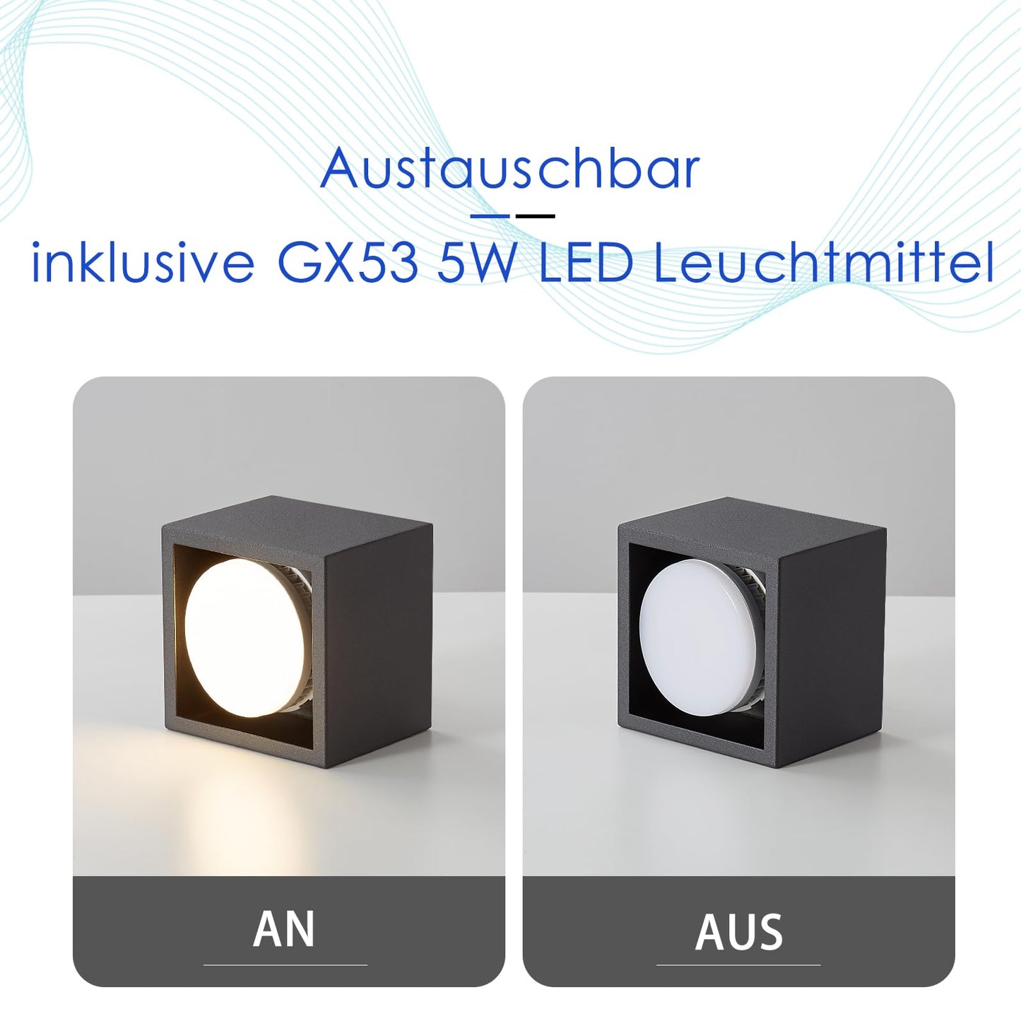 ZMH Deckenspots LED Schwarz Aufbauspot - Spots Deckenleuchte Aufputz inklusive LED Warmwei? GX53 5W Deckenstrahler Eckig Aufbaustrahler Schwenkbar f¨¹r K¨¹che Wohnzimmer Esszimmer Korridor Flur