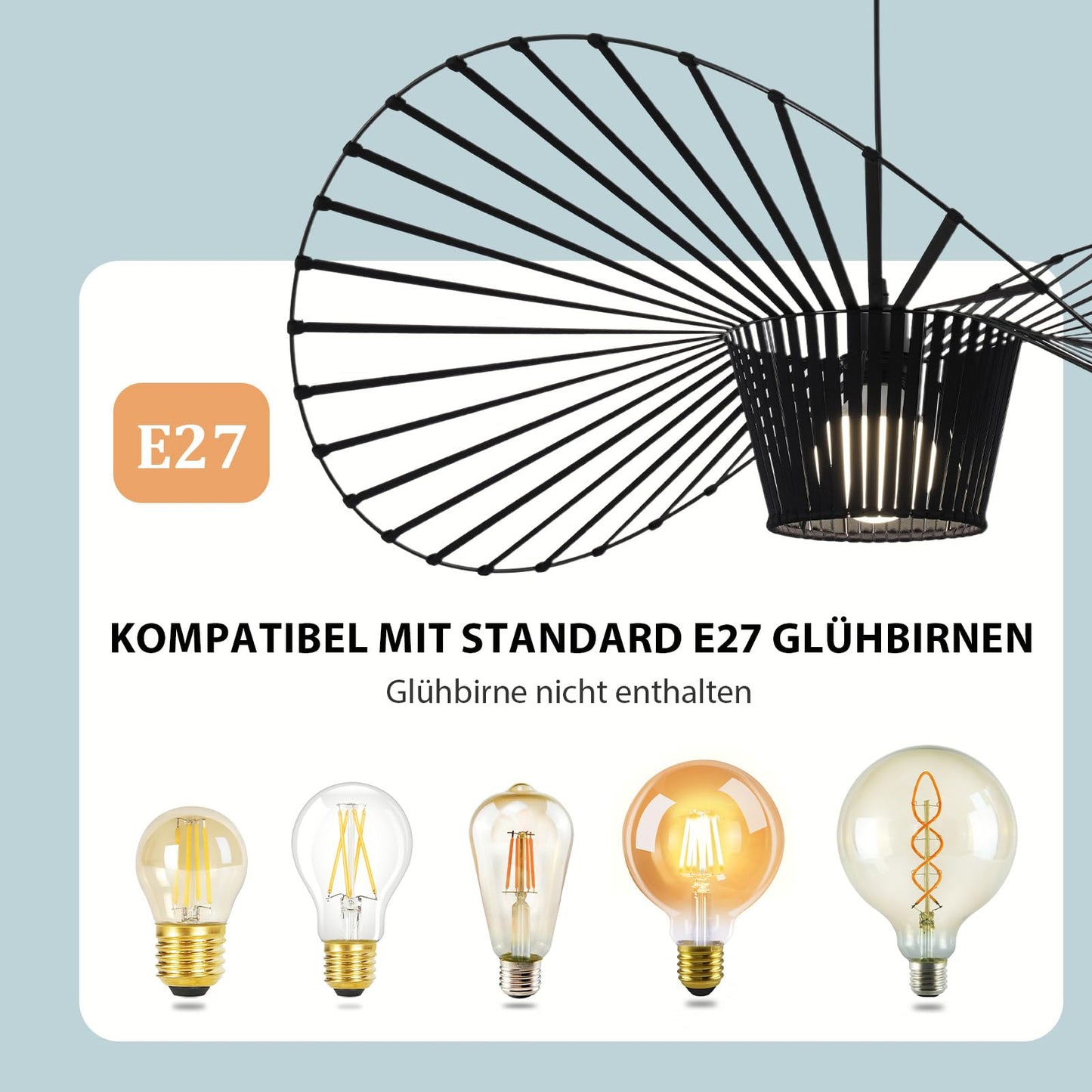 ZMH Vertigo Pendelleuchte 140CM E27 - Modern Schwarz Kronleuchter Wohnzimmer Retro H?ngelampe Glasfiberstahl + Polyurethan Esstischlampe Hut H?ngeleuchte Max. 40W Ohne Leuchtmittel