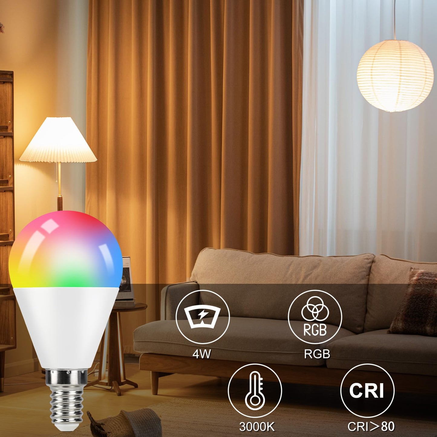 ZMH E14 LED Lampe RGB Gl¨¹hbirne: 4er Pack Leuchtmittel dimmbare Edison Gl¨¹hlampe mit Fernbedienung 3000K Warmwei? 4W Farbwechsel 16 Farbe 4 Dynamic Modes Farbige Birne Deko f¨¹r Party Bar KTV
