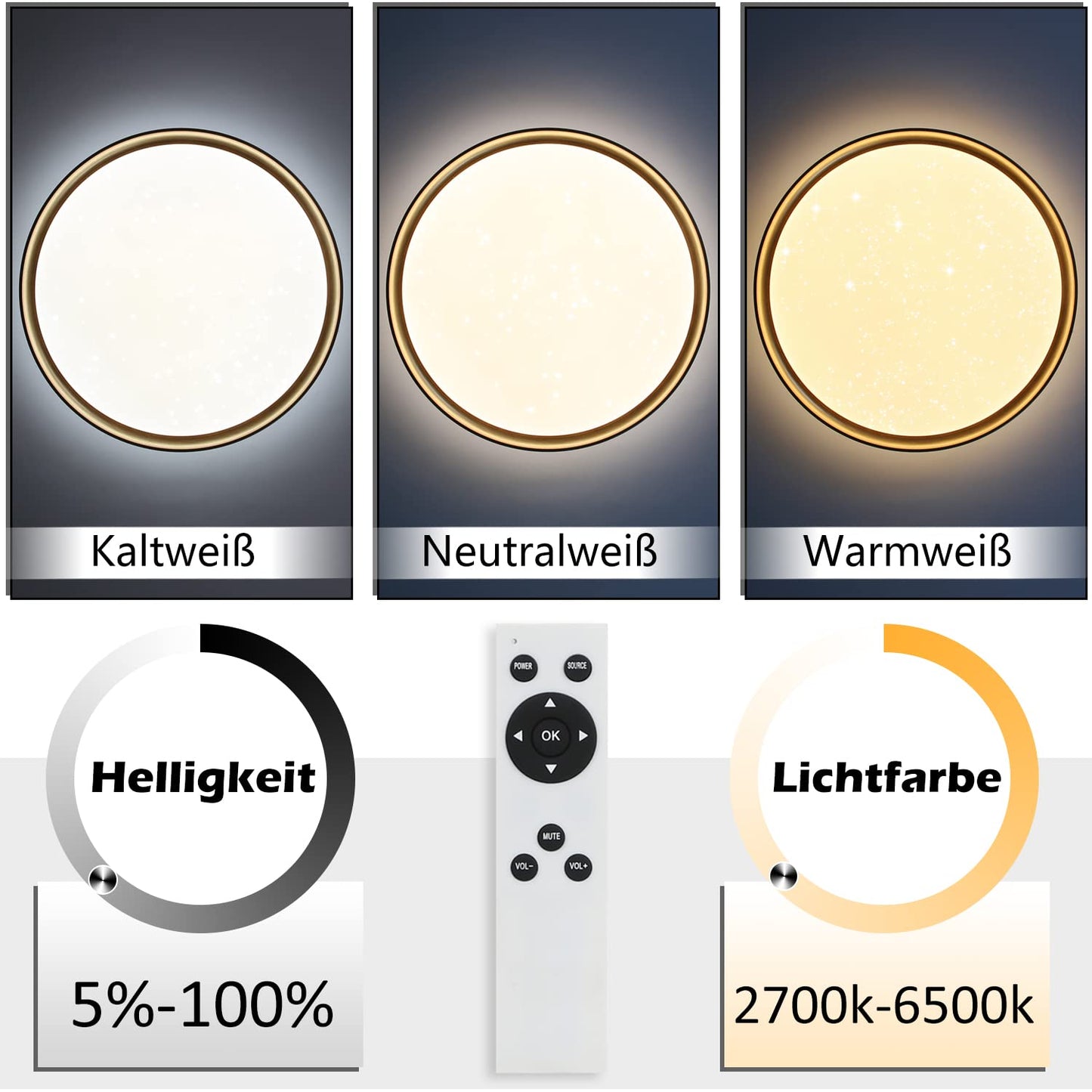 ZMH Deckenlampe LED Deckenleuchte Dimmbar - 21W Rund Wohnzimmer Deckenbeleuchtung ?40cm Modern Sternenhimmel Schlafzimmerlampe mit Fernbedienung Wohnzimmerlampe f¨¹r Schlafzimmer K¨¹che Flur B¨¹ro