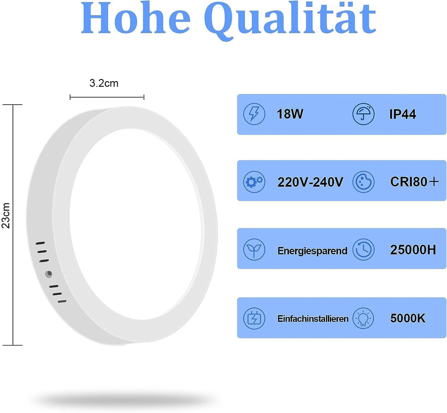 ZMH LED Deckenleuchte Rund Flach Deckenlampe¨C2 St¨¹ck Modern Wei? Flurlampe Kaltwei? 5000K 18W IP44 Wasserfest f¨¹r K¨¹che B¨¹ro Wohnzimmer Badezimmer Kinderzimmer Esszimmer ?23CM
