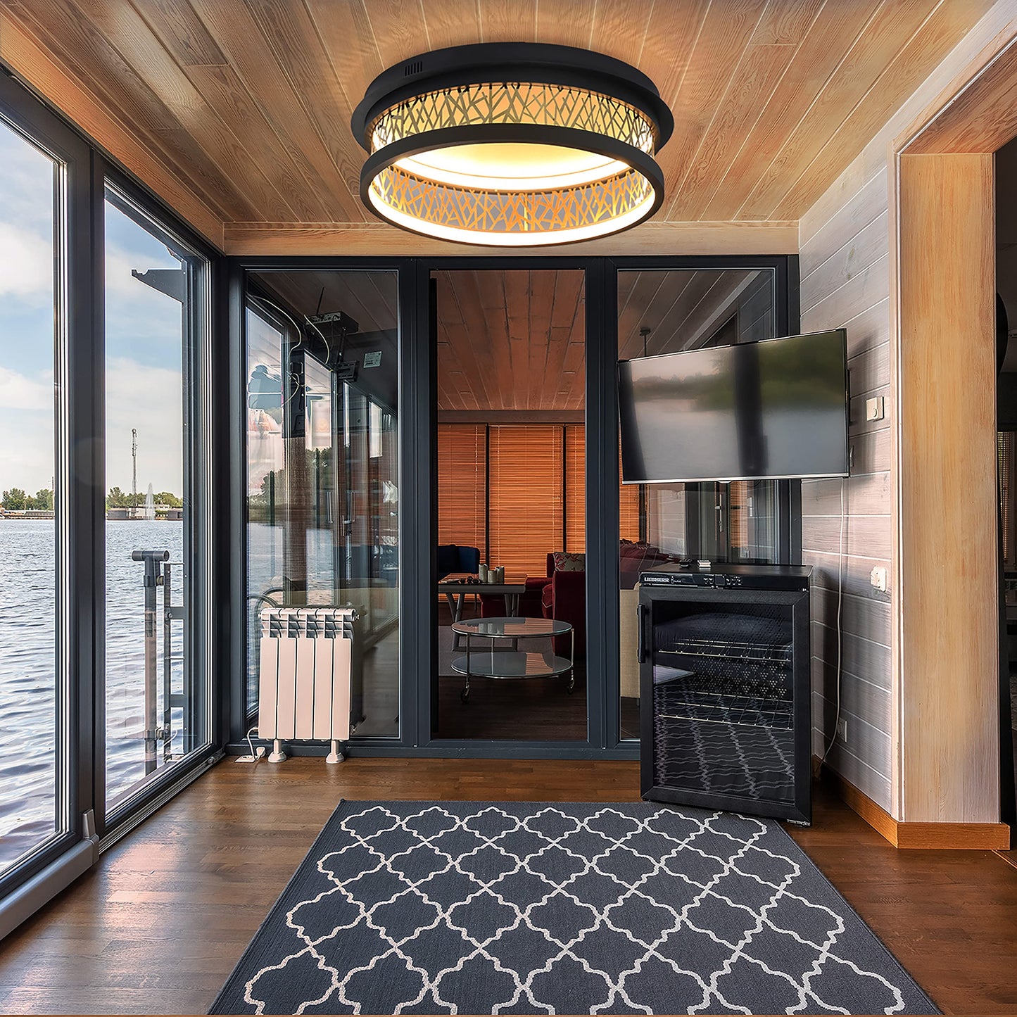 ZMH Deckenlampe Wohnzimmer LED Deckenleuchte - 40W Wohnzimmerlampe Vintage Warmwei? 3000K Schlafzimmerlampe Schwarz Gold Deckenbeleuchtung Rund Metall Design f¨¹r Esszimmer Schlafzimmer K¨¹che Hotel