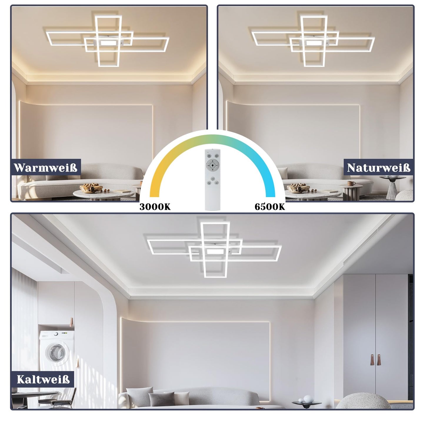 ZMH Deckenlampe LED Deckenleuchte Dimmbar - 50W Wohnzimmerlampe Wei? mit Fernbedienung Modern Design Schlafzimmerlampe Wohnzimmer Schlafzimmer Deckenbeleuchtung Geometrisch f¨¹r K¨¹che Flur