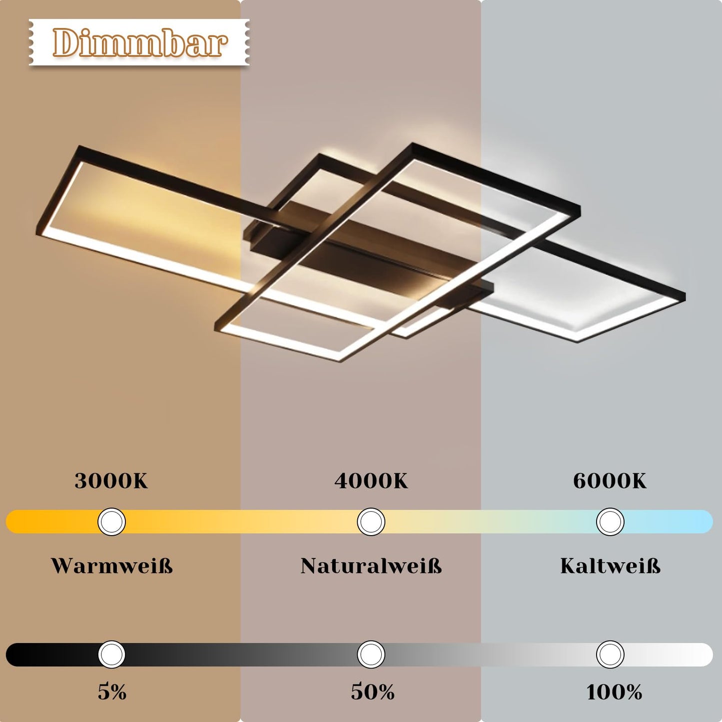 ZMH LED Deckenlampe Wohnzimmer Deckenleuchte - 100cm Dimmbar Wohnzimmerlampe Modern Schwarz Schlafzimmerlampe 88W Geometrisch Multifunktional Deckenbeleuchtung f¨¹r Schlafzimmer Flur B¨¹ro und Balkon