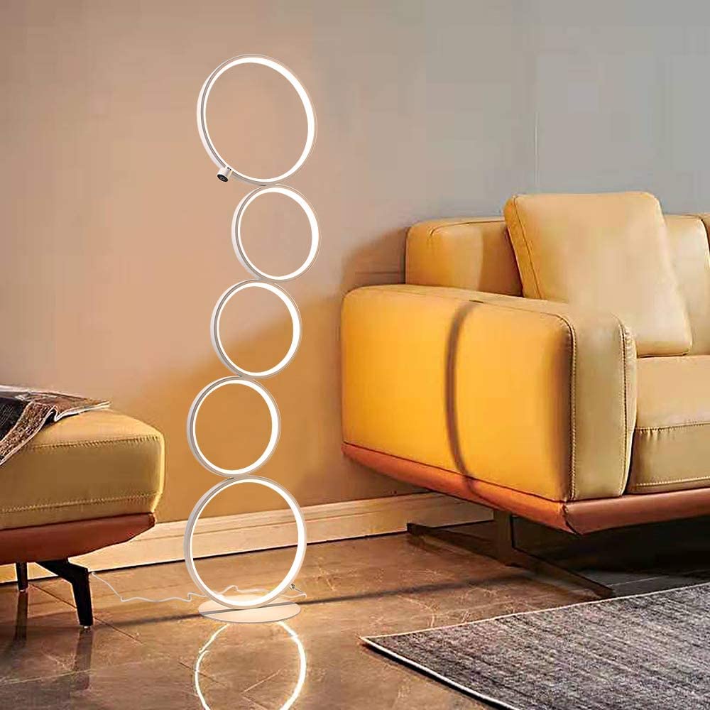 ZMH LED Dimmbar Stehlampe Modern Standleuchte Wei? 32W Touch Switch Stehleuchte Warmwei? 3000K Deckenfluter aus Aluminium 5-flammig Ringf?rmige Standlampe f¨¹r Schlafzimmer Wohnzimmer Arbeitszimmer