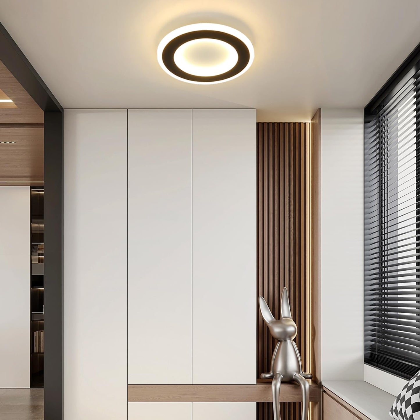 ZMH Deckenlampe Schlafzimmer LED K¨¹chenlampe Deckenleuchte - 20W deckenlampe flur Schwarz Warmwei? 24cm Modern Design Schlafzimmerlampe Rund Flur Deckenbeleuchtung f¨¹r Wohnzimmer