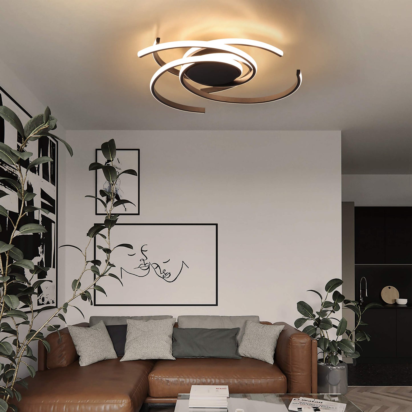 ZMH Deckenleuchte LED Deckenlampe Modern Wohnzimmerlampe Schwarz Dimmbar mit Fernbedienung Schlafzimmerlampe 77W Ring Design f¨¹r Schlafzimmer Wohnzimmer B¨¹ro Flur Esszimmer