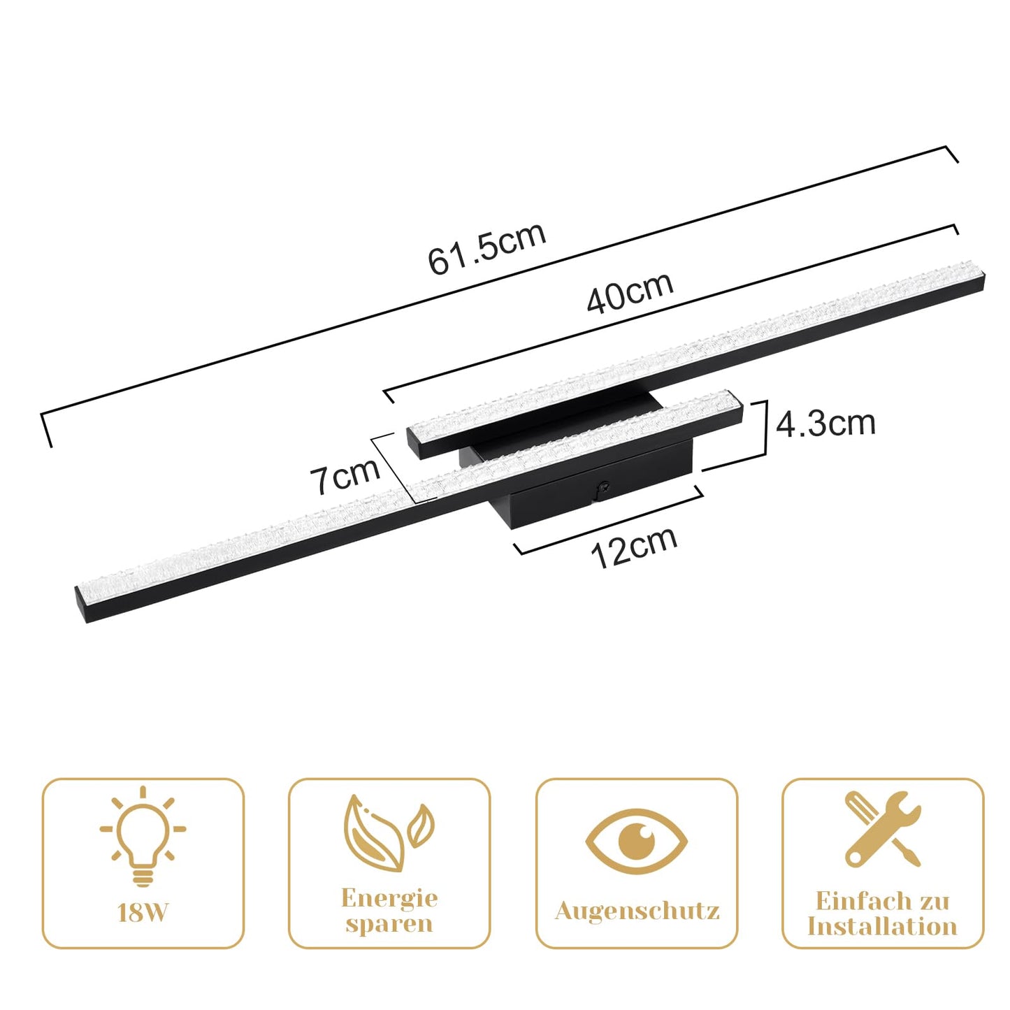 ZMH LED Deckenleuchte Deckenlampe Schwarz Wohnzimmer - Flurlampe Warmwei? Schlafzimmerlampe 18W 61.5cm Wohnzimmerlampe 3000K Kristall Modern Decke Lampe Deckenbeleuchtung f¨¹r Flur K¨¹che