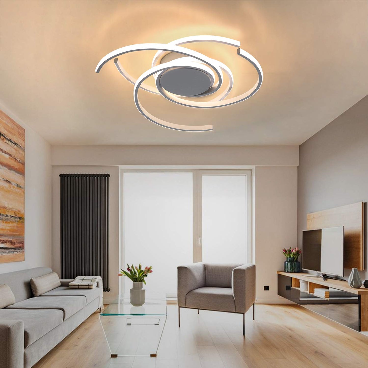 ZMH Deckenleuchte LED Deckenlampe Modern Wohnzimmerlampe Wei? Dimmbar mit Fernbedienung Schlafzimmerlampe 77W Ring Metall Design f¨¹r Esszimmer Schlafzimmer Wohnzimmer B¨¹ro Flur