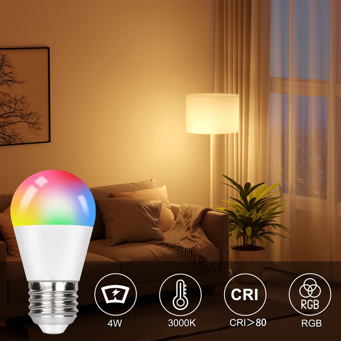 ZMH E27 LED Lampe RGB mit Fernbedienung: LED Farbwechsel Gl¨¹hbirne Leuchtmittel Warmwei? 3000K 4W (ersetzt 35W) Ambiente RGB Farbige Birne Dimmbare Farben Geschenk Deko f¨¹r Party (4er-Pack)