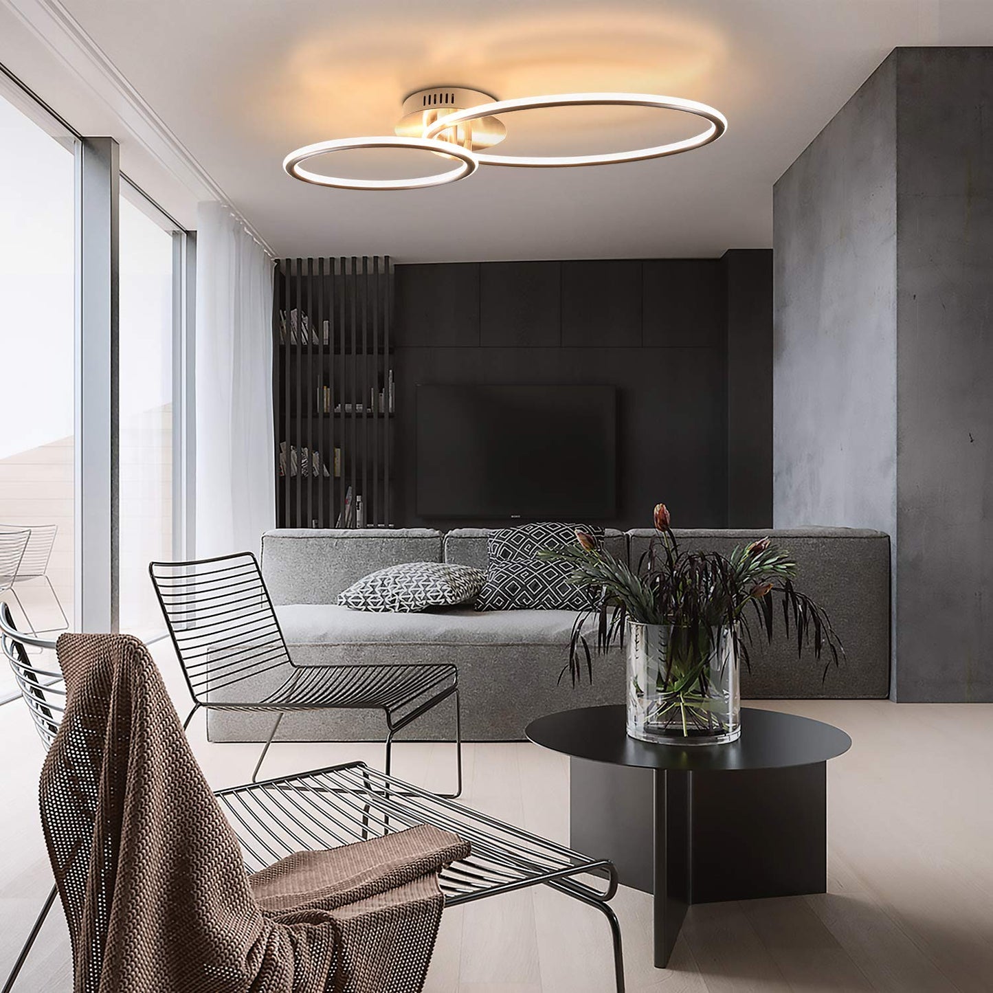 ZMH LED Deckenlampe Wohnzimmer Deckenleuchte Modern Ringe Design Warmwei? Licht 3000K Schlafzimmerlampe 29W aus Eisen und Aluminium 62.5cm L?nge B¨¹rolampe K¨¹chenlampe Flurlampe