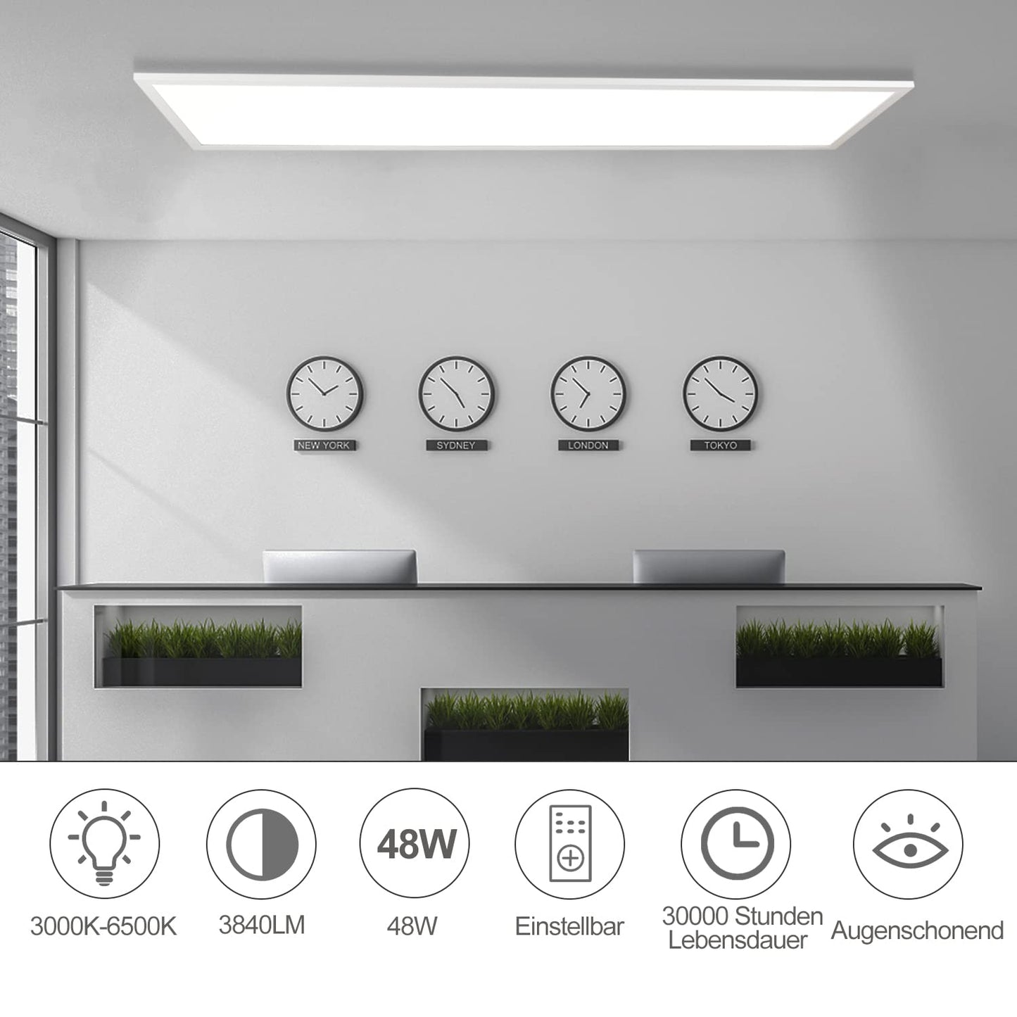 ZMH LED Deckenleuchte Dimmbar Panel Deckenlampe 120x30 cm mit Fernbedienung 48W Deckenpanel Wohnzimmerlampe 3840LM Modern Nachtlicht Schlafzimmerlampe Wei? B¨¹roleuchte f¨¹r B¨¹ro K¨¹che flur
