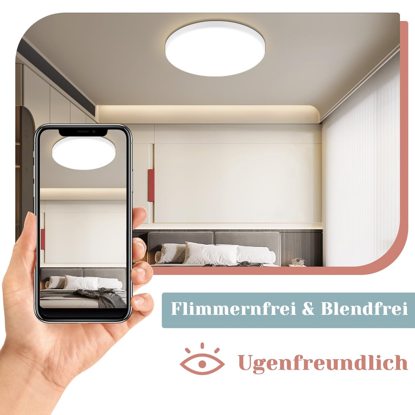 ZMH Deckenlampe LED Deckenleuchte Flach - Badezimmerlampe K¨¹chenlampe12W IP44 Flurlampe Kellerlampe ?21cm Rund Schlafzimmerlampe Warmwei? Wohnzimmer Schlafzimmer Flur B¨¹ro K¨¹che Bad