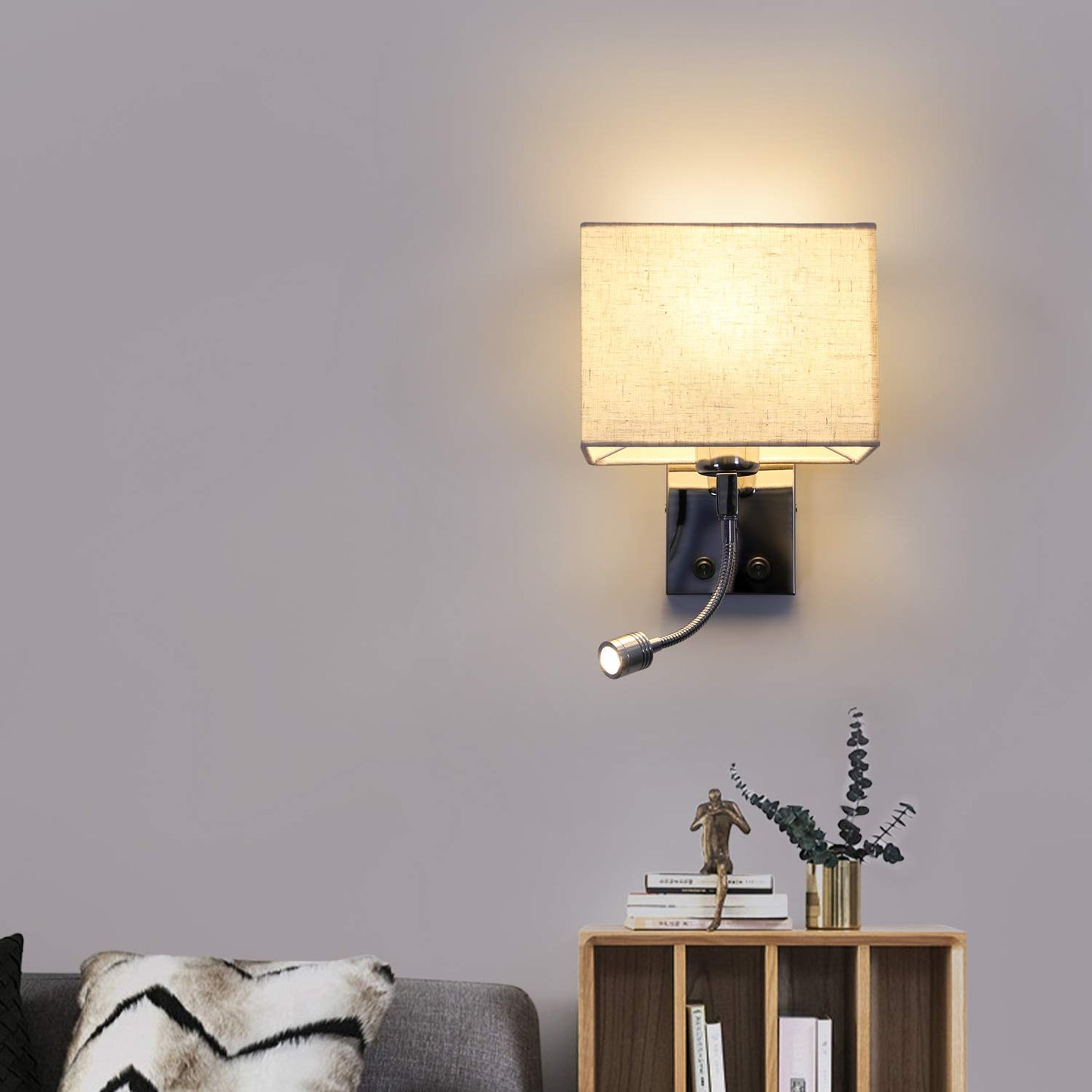ZMH Wandleuchte Innen Wandlampe Schlafzimmer - Leselampe Bett E27 Bettlampe Wohnzimmer Modern Schlafzimmerlampe Stoffschirm Schwenkbar Nachttischlampe Wand f¨¹r Flur Hotel (ohne Leuchtmittel)