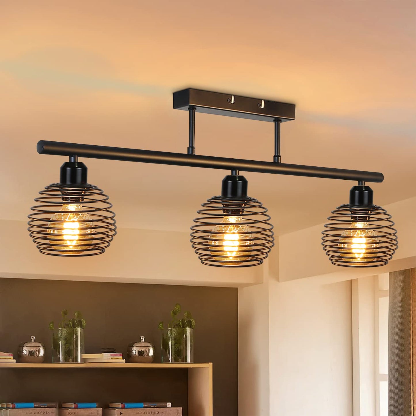 ZMH Deckenleuchte Vintage Deckenlampe Retro - E27 Industrial K¨¹chenlampe Schwarz Design Esszimmerlampe Deckenbeleuchtung f¨¹r Wohnzimmer Schlafzimmer K¨¹che Esszimmer Arbeitzimmer Esstisch max. 25W