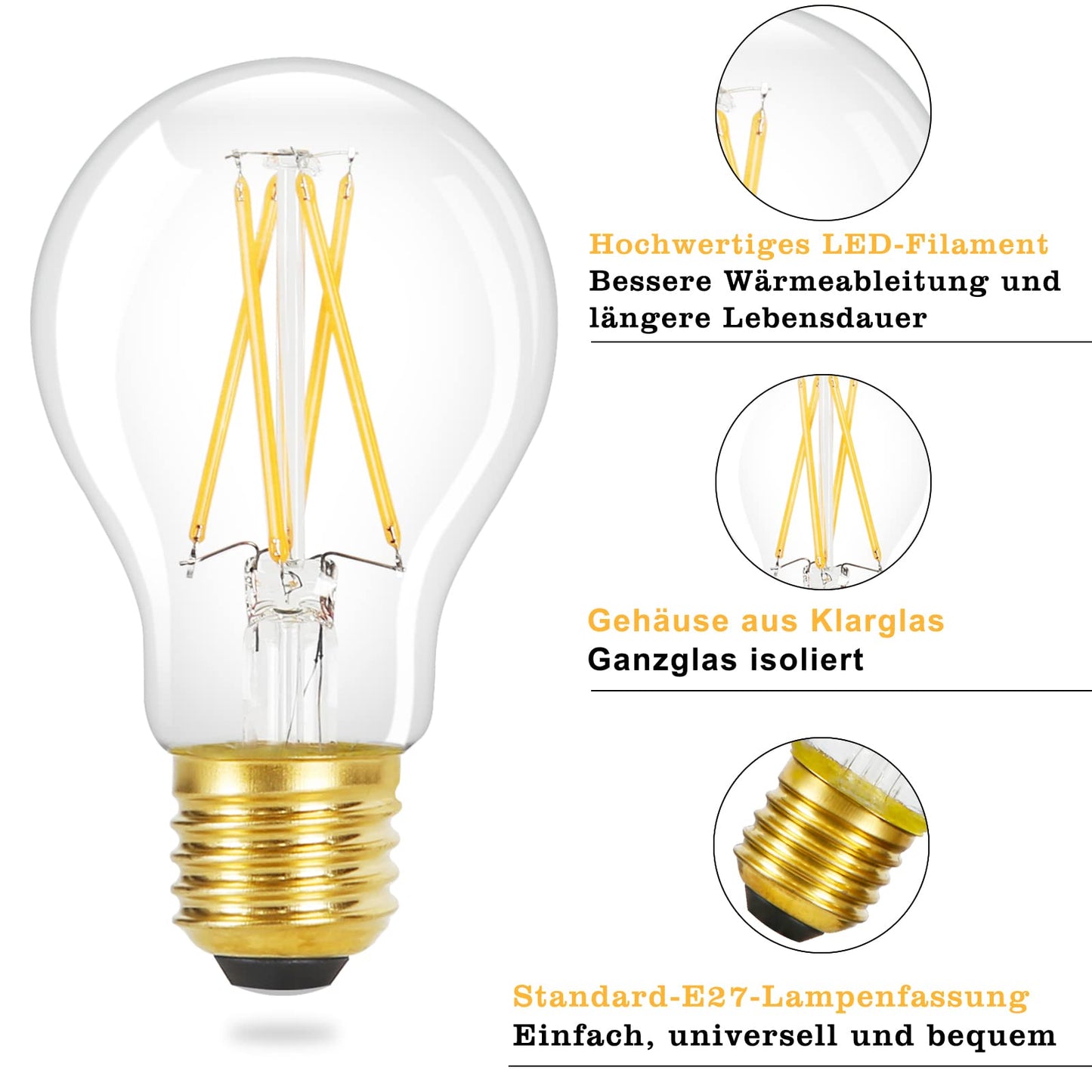 ZMH 6 St¨¹ck LED Gl¨¹hbirne E27 Vintage Lampe - A60 Leuchtmittel 2700K 4W Edison Gl¨¹hlampe Warmwei? Filament Retro Birne Glas Antike Energiesparlampe f¨¹r Haus Hotel Caf¨¦ Bar