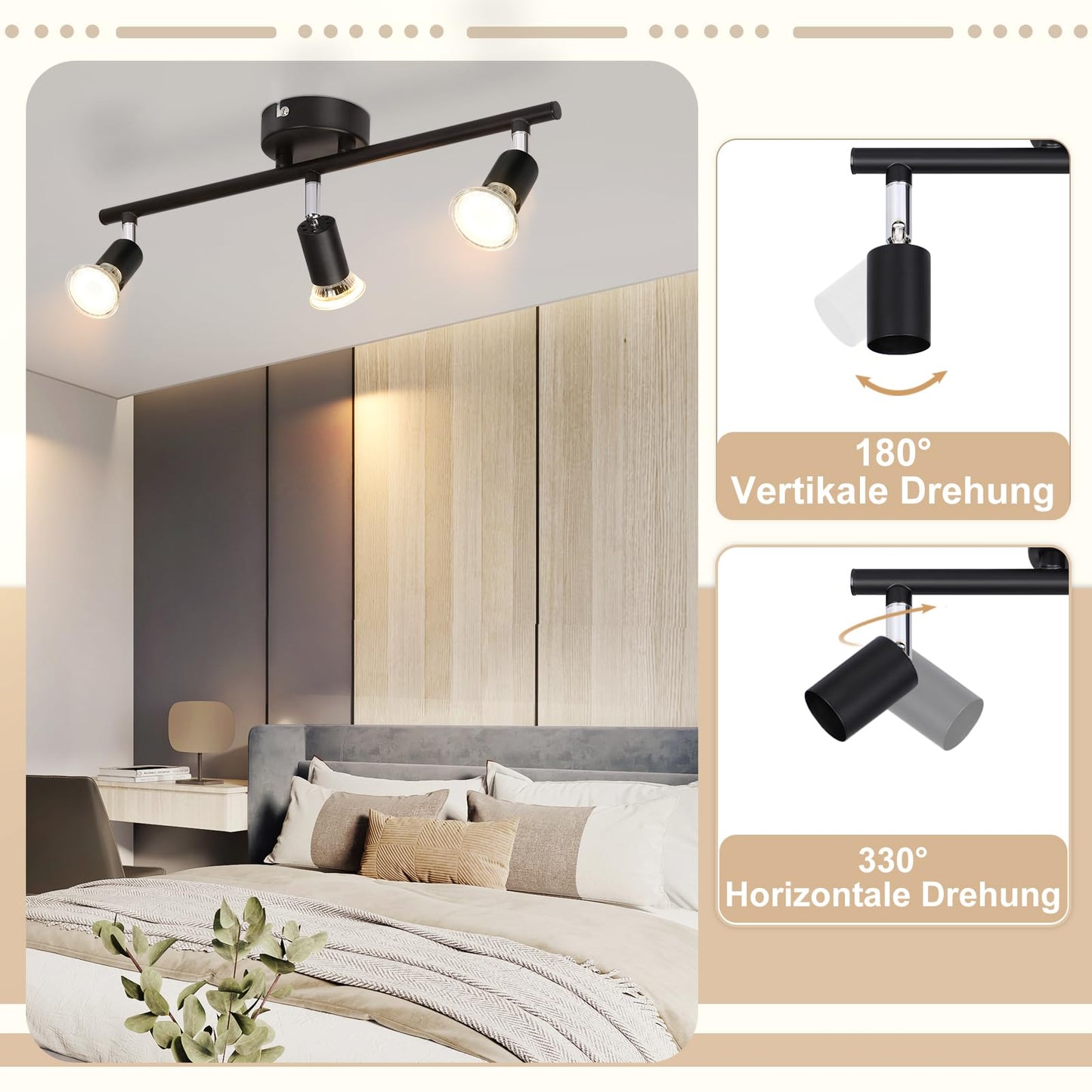 ZMH Deckenstrahler Schwarz 3 Flammig Deckenleuchte - 2ER Deckenspots Schwenkbar GU10 330¡ã Drehbar Deckenlampe Modern Metall Spot Decke Wohnzimmer Schlafzimmer Flur