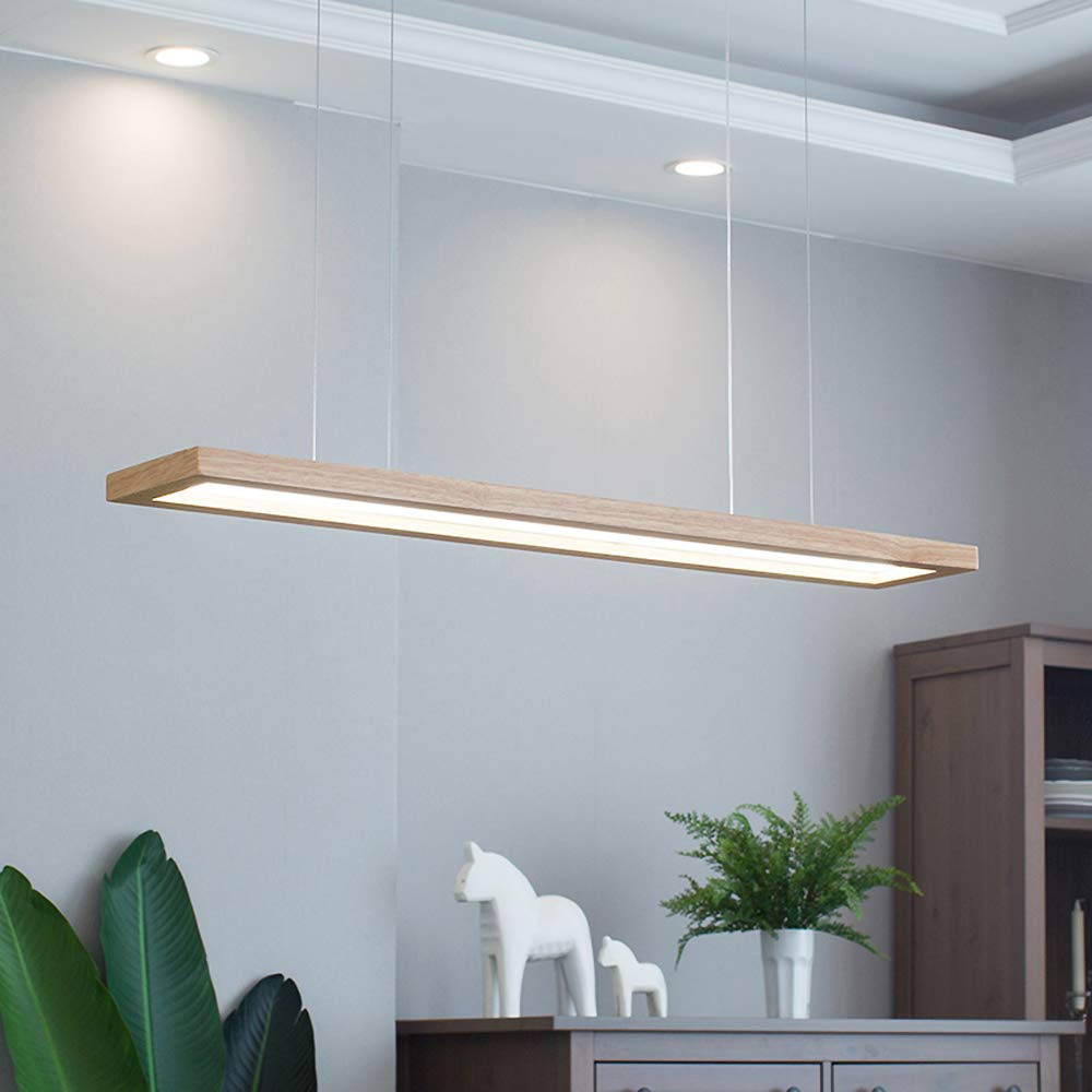 ZMH LED H?ngeleuchte esstisch Pendelleuchte aus Holz dimmbar 35W mit den Fernbedienung pendellampe h?henverstellbar H?ngelampe esszimmer, Arbeitszimmer, Wohnzimmer, K¨¹che
