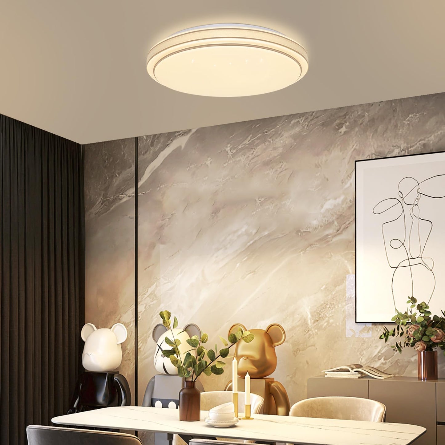 ZMH Deckenlampe LED Deckenleuchte Schlafzimmer - ?27cm Schlafzimmerlampe Sternenhimmel Modern 12W K¨¹chenlampe Warmwei? Flurlampe Rund K¨¹che Deckenbeleuchtung f¨¹r Flur Wohnzimmer Kinderzimmer