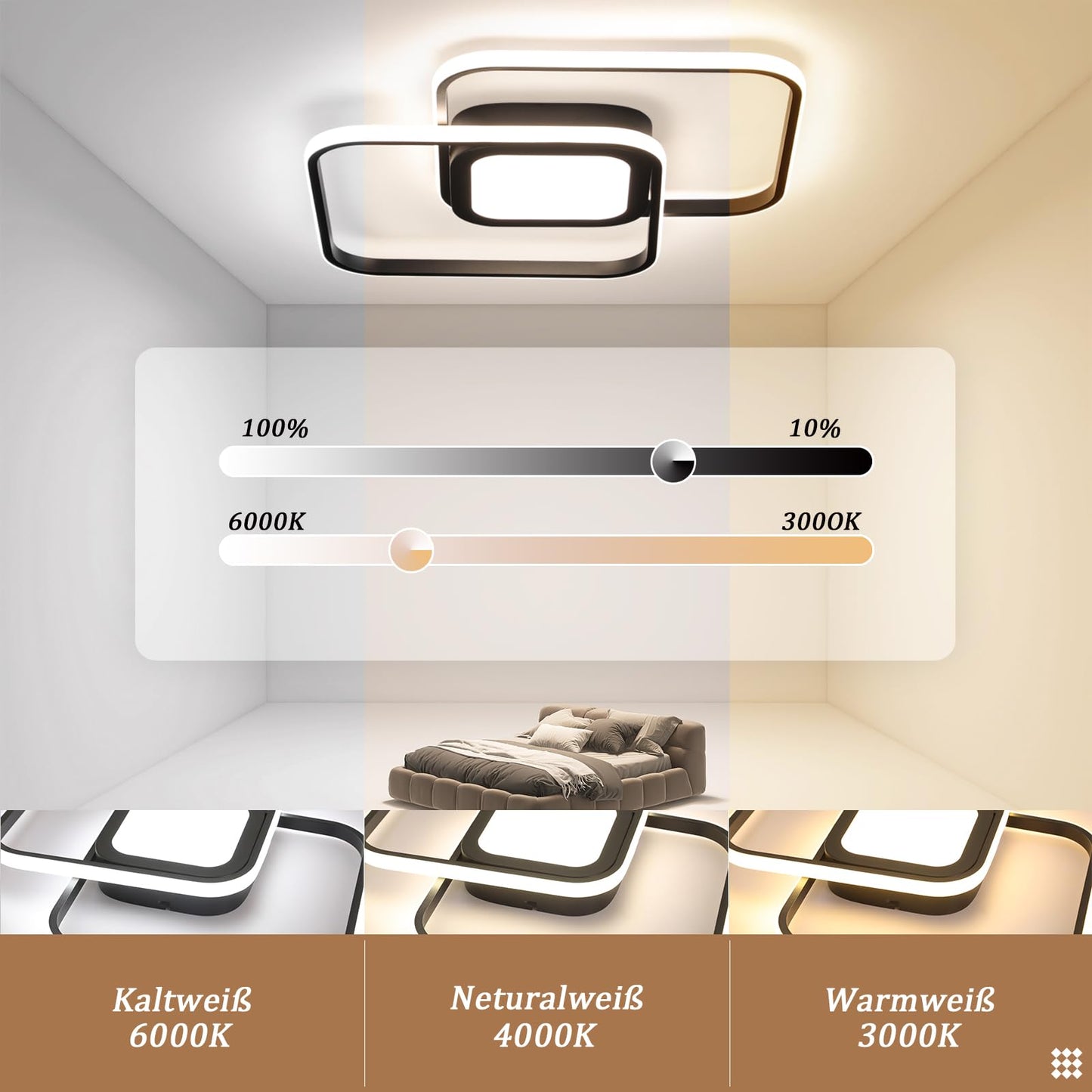 ZMH LED Deckenleuchte Wohnzimmer Deckenlampe - Schwarz Modern Schlafzimmerlampe 48W Dimmbar mit Fernbedienung Metall Design Wohnzimmerlampe f¨¹r Schlafzimmer K¨¹che Kinderzimmer Esszimmer
