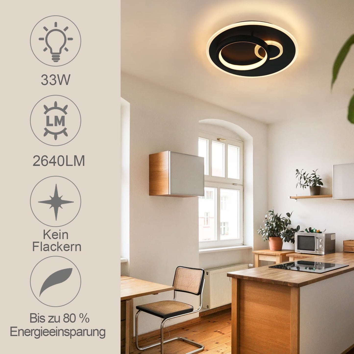 ZMH Led Deckenlampe Wohnzimmer Deckenleuchte Flur - Schwarz 33W Dimmbar Wohnzimmerlampe Modern Schlafzimmerlampe Rund Design Flurlampe mit Fernbedienung Deckenbeleuchtung f¨¹r K¨¹che Esszimmer B¨¹ro