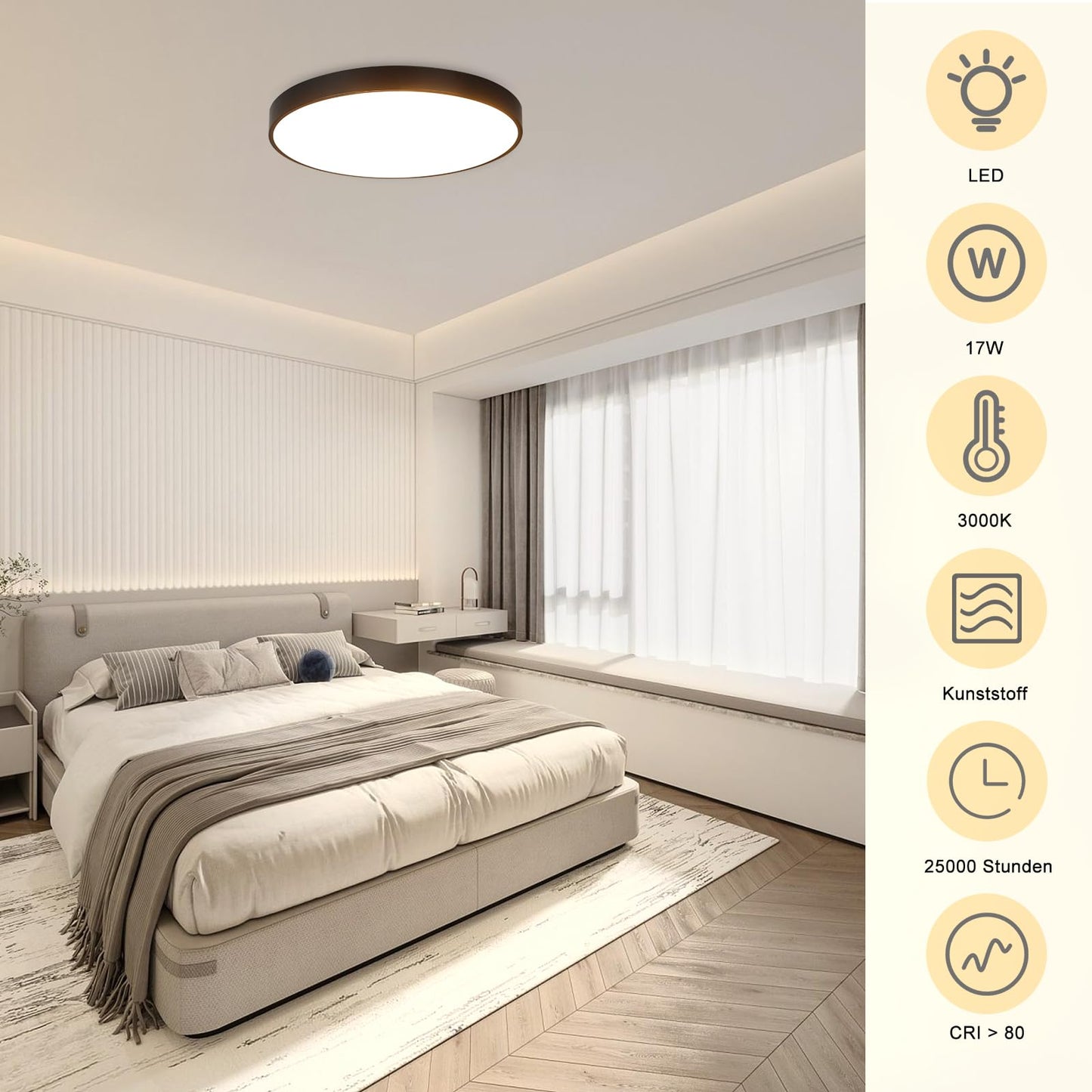 ZMH Deckenlampe LED Deckenleuchte Schlafzimmer - 2ER Schlafzimmerlampe Flach 17W Badezimmerlampe Schwarz Badezimmer Deckenbeleuchtung Warmwei? Badlampe IP44 K¨¹chenlampe Rund f¨¹r Bad K¨¹che Flur