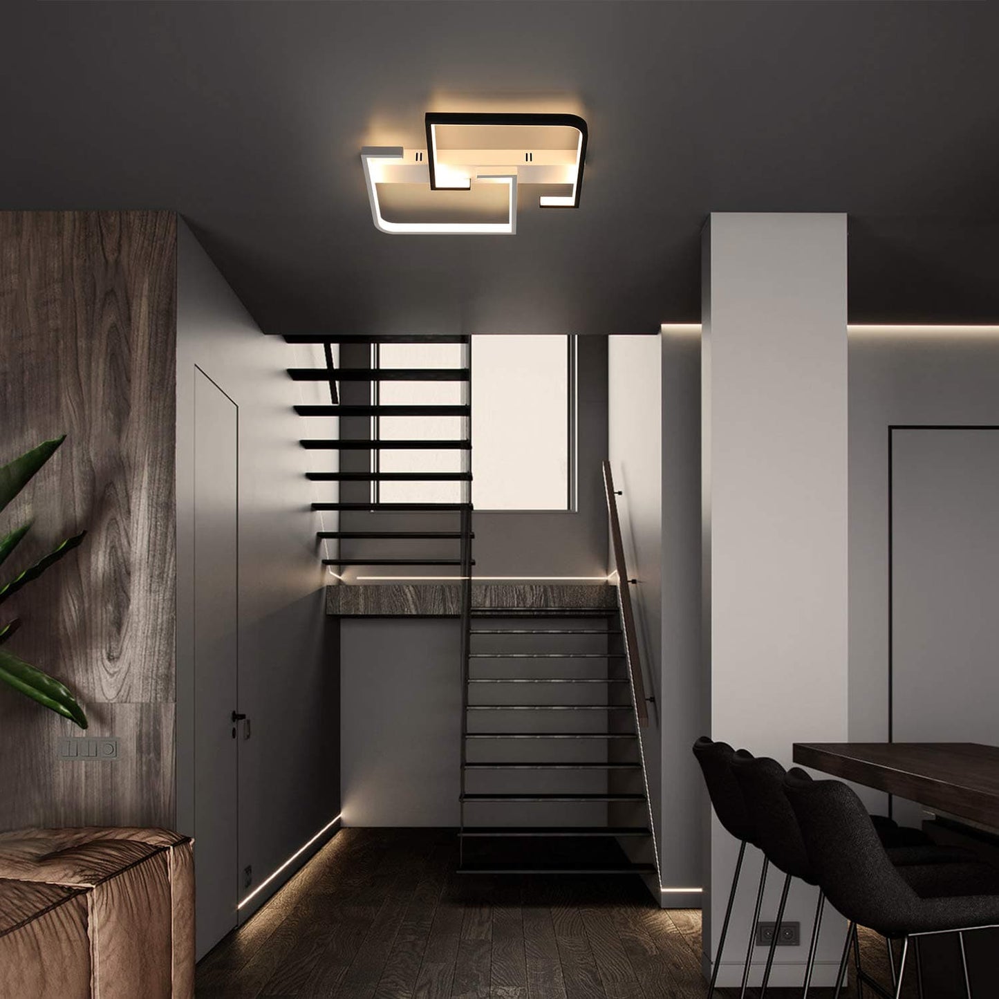 ZMH Deckenleuchte LED Deckenlampe dimmbar Moderne Wohnzimmerlampe Schwarze und Wei?e 35W aus Aluminium f¨¹r Schlafzimmer K¨¹che Wohnzimmer Arbeitszimmer Flur Balkon mit Fernbedienung farbwechsel