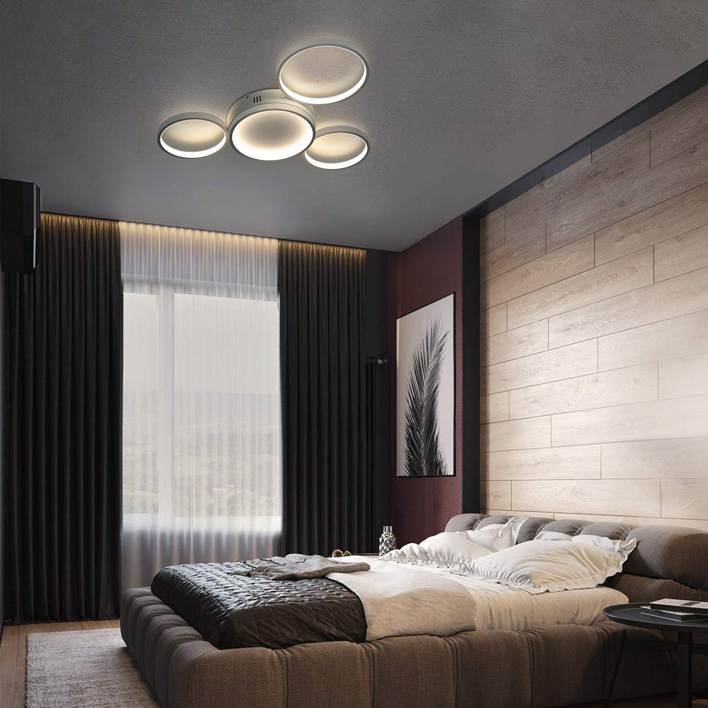 ZMH LED Deckenleuchte Deckenlampe Wohnzimmer - Wei? Schlafzimmerlampe mit Fernbedienung Dimmbar 52W Modern Wohnzimmerlampe mit 4 Metall Ringe Design f¨¹r Schlafzimmer Kinderzimmer Esszimmer B¨¹ro