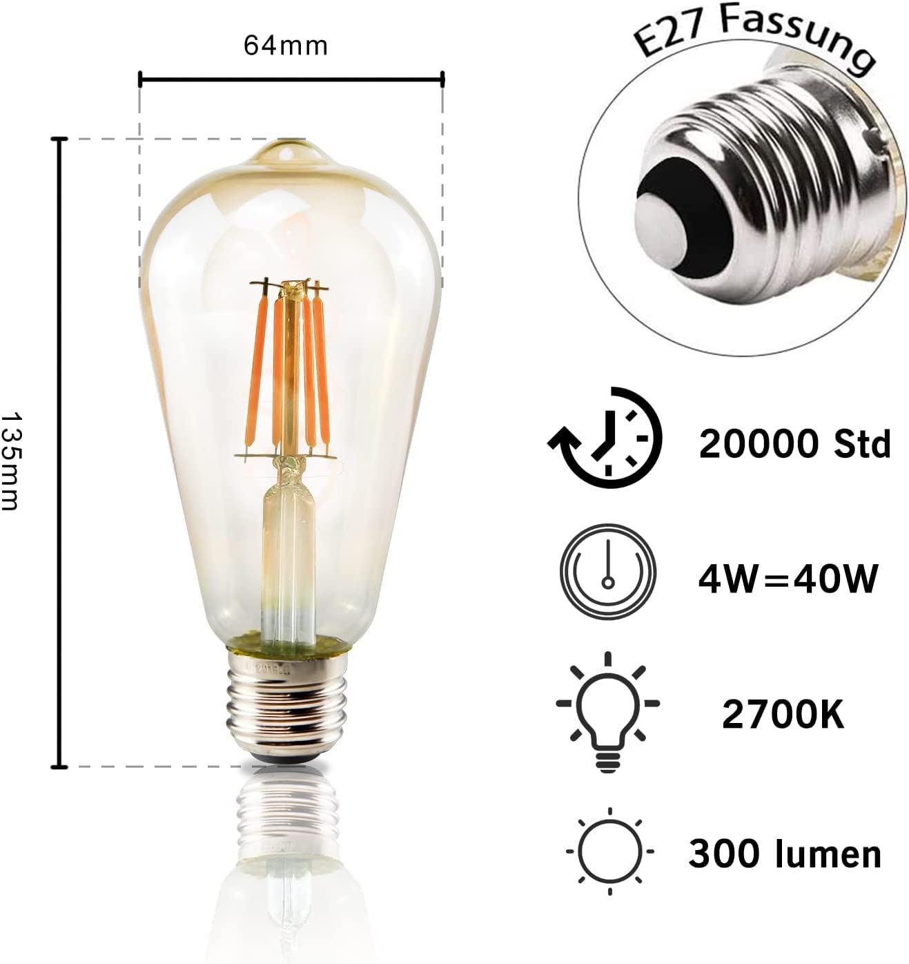 ZMH E27 LED Vintage Edison Gl¨¹hbirne - 12 St¨¹ck - 4W Retro Gl¨¹hlampe ST64 Leuchtmittel LED Filament Dekorative Lampen 2700K Warmwei? Licht Antike Beleuchtung f¨¹r Haus Caf¨¦ Bar Restaurant