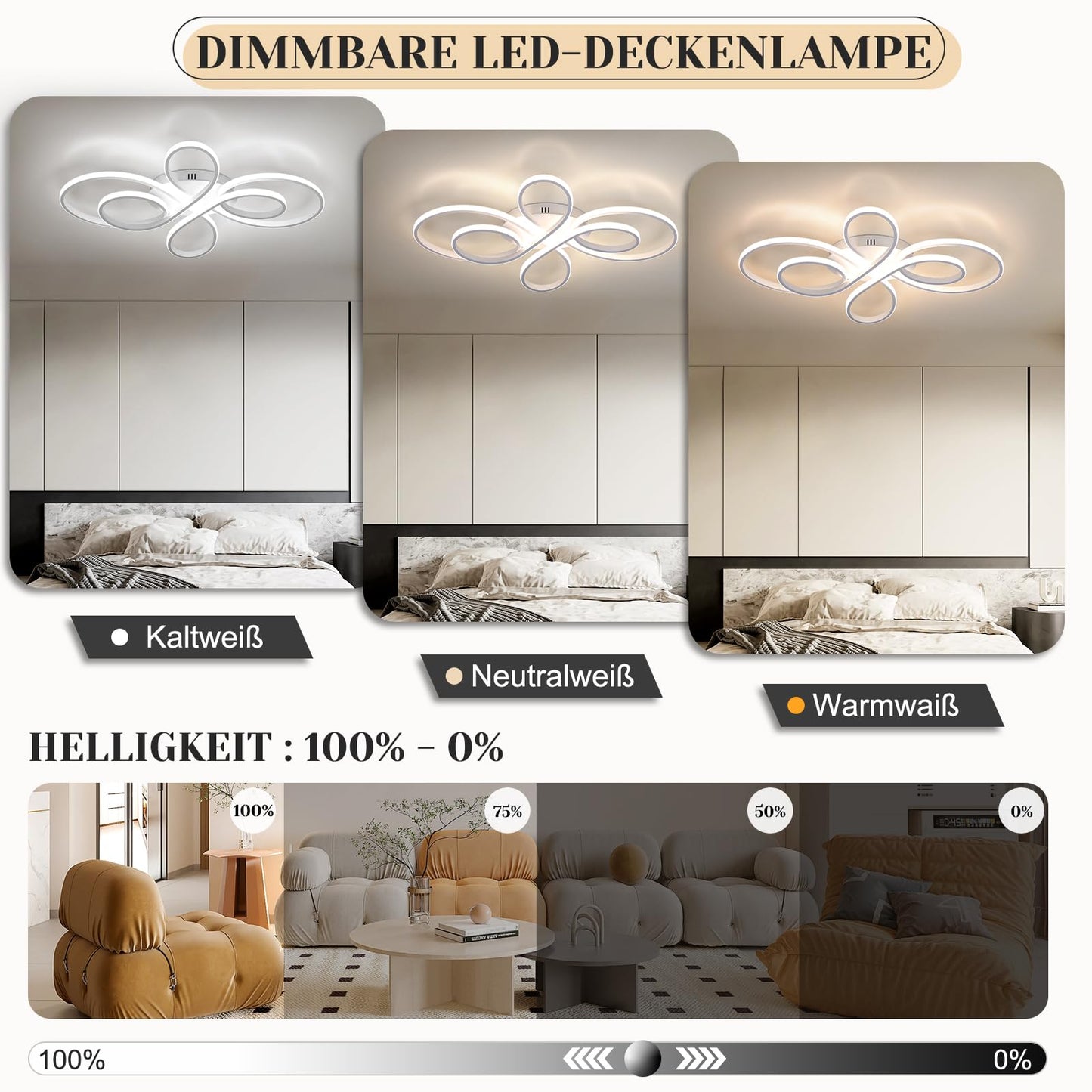 ZMH Deckenlampe LED Deckenleuchte Dimmbar - Wohnzimmerlampe 80cm Wohnzimmer 78W Modern Schlafzimmerlampe Schlafzimmer Wei? mit Fernbedienung Design Deckenbeleuchtung Gro? f¨¹r Esszimmer B¨¹ro K¨¹che