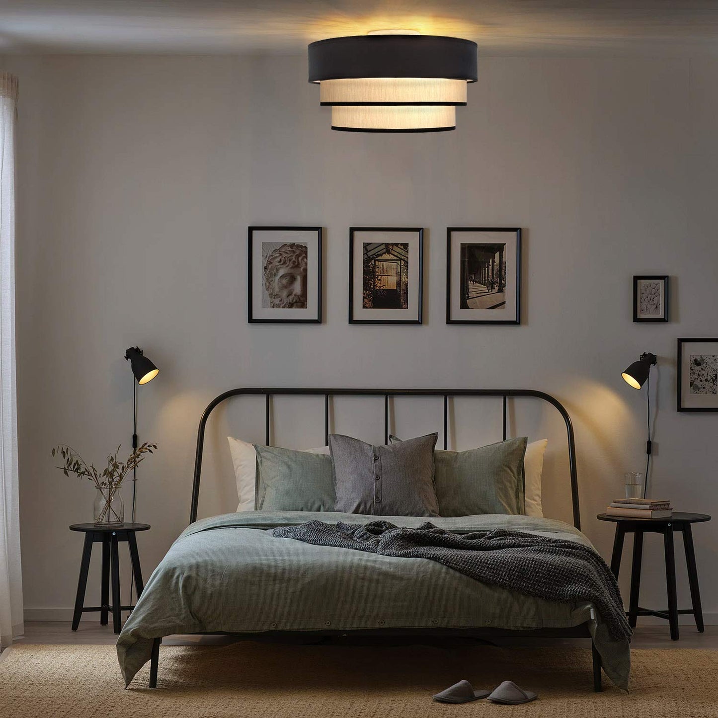 ZMH Deckenlampe Wohnzimmer Deckenleuchte Schlafzimmer - Wohnzimmerlampe Decke ?40cm Schlafzimmerlampe E27 Modern Schwarz Deckenbeleuchtung Warmwei? Flur Rustikal f¨¹r K¨¹che B¨¹ro (ohne Leuchtmittel)