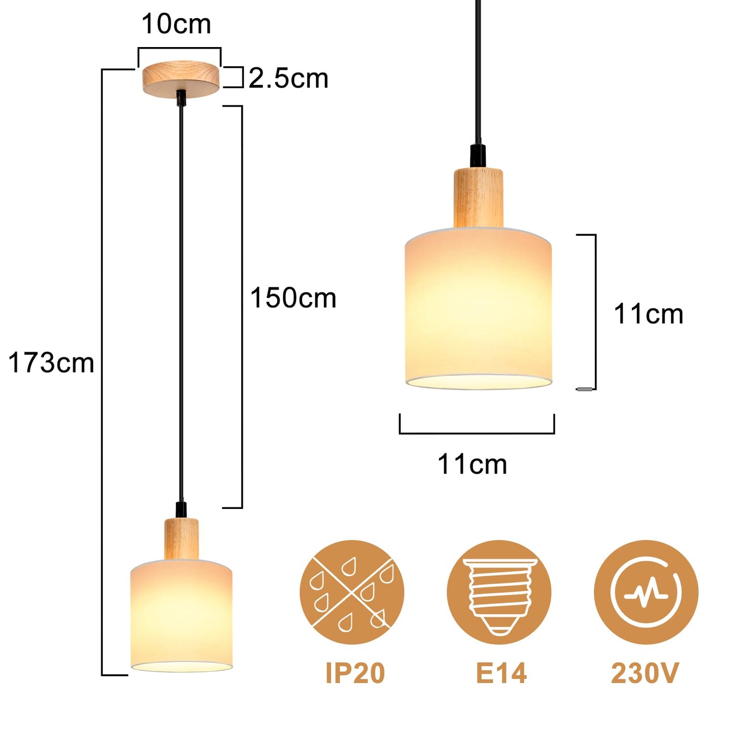 ZMH Pendelleuchte 1 Flammig 2ER Esstischlampe - Holz Stoffschrim H?ngeleuchte E14 Esszimmerlampe Vintage H?ngelampe K¨¹che Pendellampe Flurlampe f¨¹r Wohnzimmer Restaurant Schlafzimmer Flur