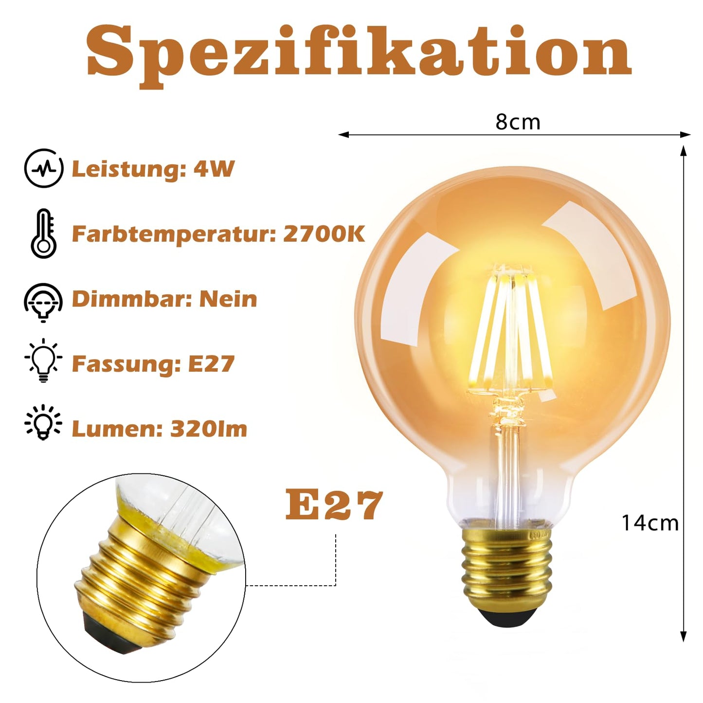ZMH 6 St¨¹ck LED Gl¨¹hbirne E27 Vintage Lampe - G80 Warmweiss Filament Leuchtmittel 2700K 4W Edison Retro Gl¨¹hlampe Warmwei? Birne Glas Antike Energiesparlampe f¨¹r Hotel Haus Caf¨¦ Bar