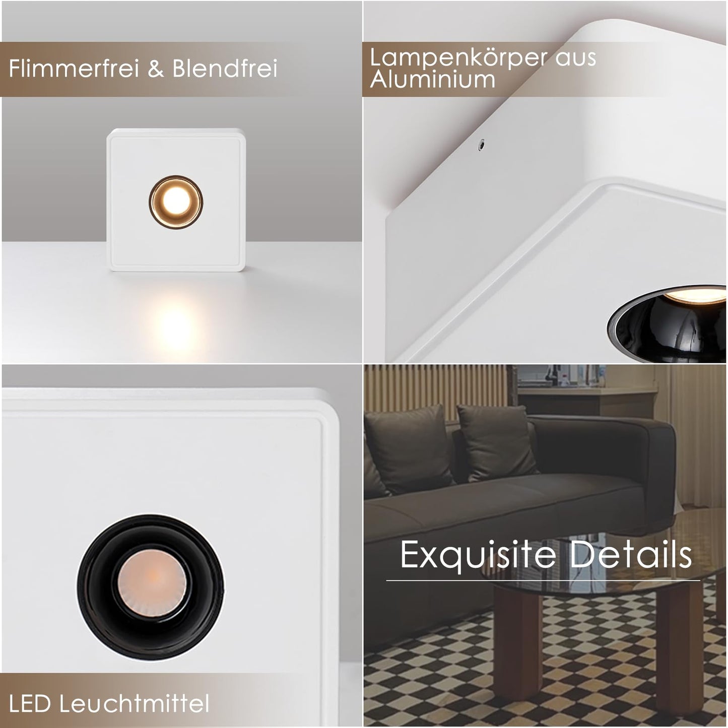 ZMH Deckenstrahler, LED-Aufbaustrahler ¨C 7 W Strahler, Deckenleuchte, Aufbaustrahler, Warmwei?, flacher Strahler, geeignet f¨¹r K¨¹che, Wohnzimmer, Esszimmer, Flur, Flur