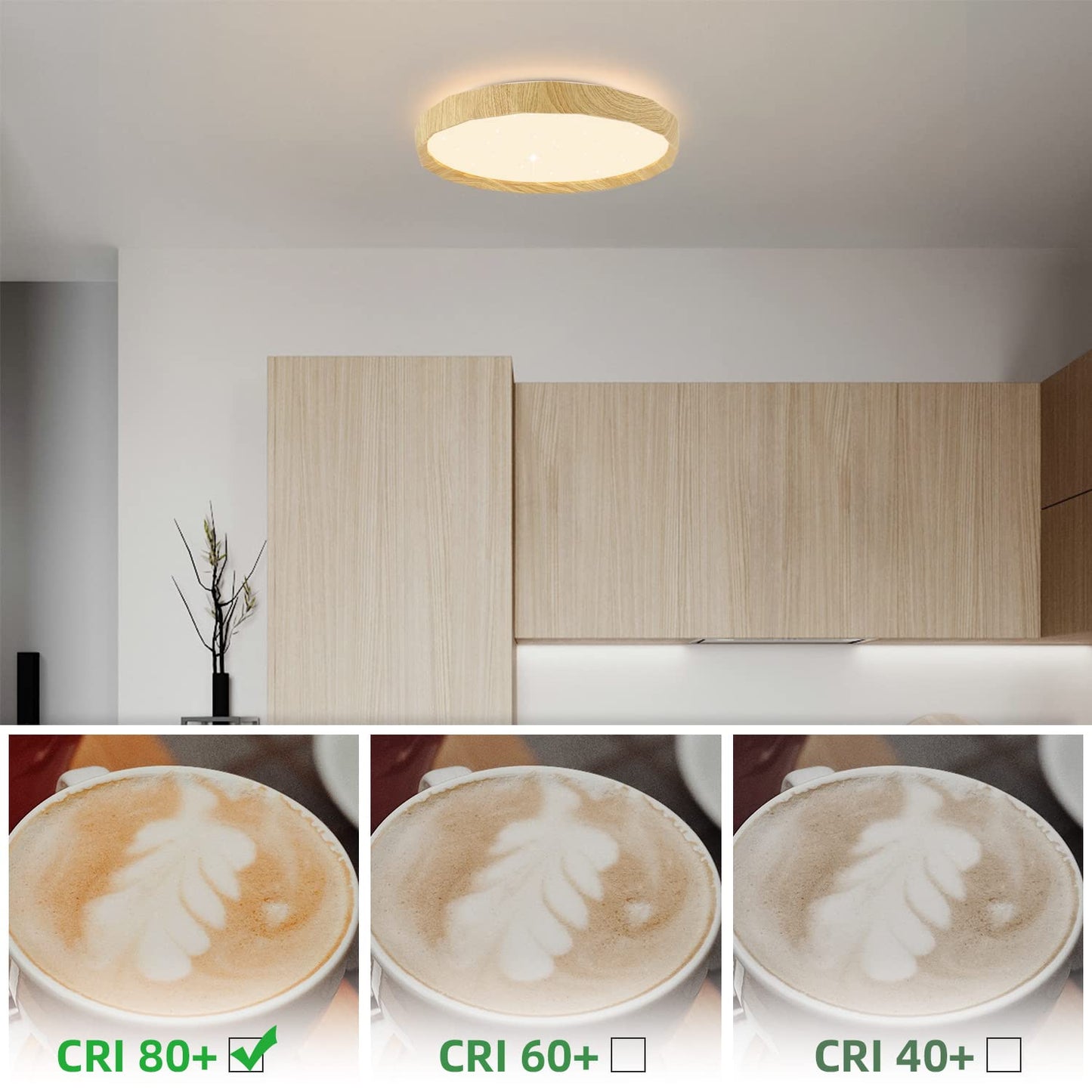 ZMH Deckenlampe LED Deckenleuchte Wohnzimmer - Wohnzimmerlampe Holzoptik ?40cm Schlafzimmer Deckenbeleuchtung 43W Schlafzimmerlampe Dimmbar mit Fernbedienung K¨¹chenlampe Boho Flurlampe f¨¹r K¨¹che Flur