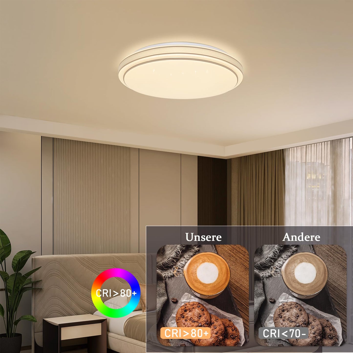 ZMH Deckenlampe LED Deckenleuchte Schlafzimmer - ?27cm Schlafzimmerlampe Sternenhimmel Modern 12W K¨¹chenlampe Warmwei? Flurlampe Rund K¨¹che Deckenbeleuchtung f¨¹r Flur Wohnzimmer Kinderzimmer