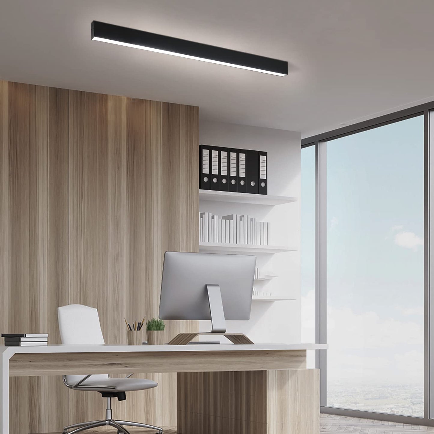 ZMH Deckenlampe LED Deckenleuchte Dimmbar - 25W Wohnzimmer Schwarz Modern B¨¹ro Deckenbeleuchtung 80CM Lang Wohnzimmerlampe Panel mit Fernbedienung B¨¹rolampe Decke f¨¹r K¨¹che Flur Schlafzimmer